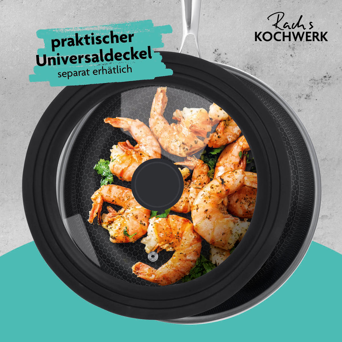 Edelstahl-Pfanne mit Wabenstruktur Ø 24 cm, kratzfest, antihaftbeschichtet, für alle Herdarten, mit Soft-Touch-Griff und hohem Rand.