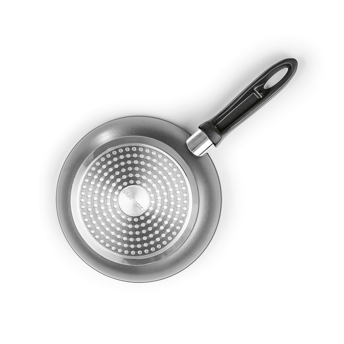 Aluminium-Pfanne mit Cool-Touch-Griff - Geschmiedet - 20 cm mit rutschfestem Griff und robuster Antihaftbeschichtung von oben fotografiert.