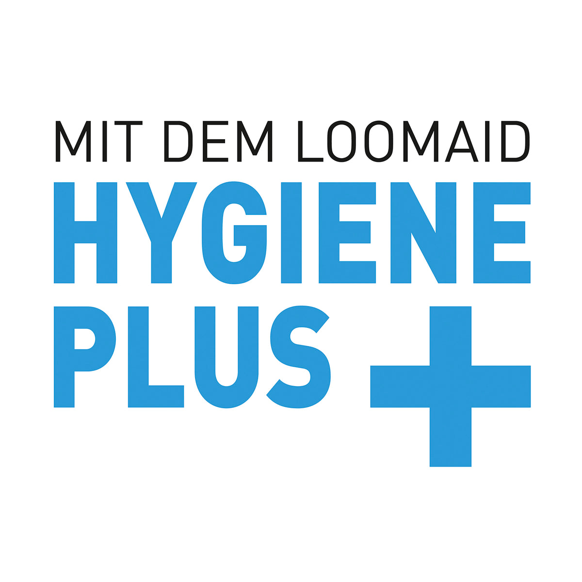 Textbild mit Aufschrift Hygiene Plus für WC-Bürste Silikonkopf Edelstahl/blau mit Bürstenhalter von Loomaid