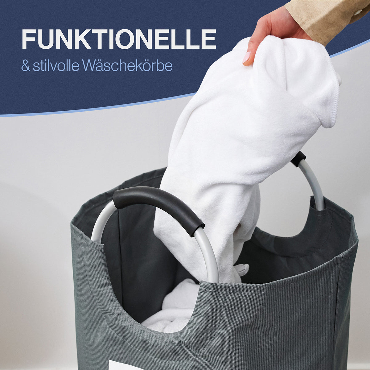 Faltbarer Wäschekorb - Grau - 82 Liter, großer, faltbarer und robuster Wäschekorb aus wasserabweisendem Polyester mit stabilen Griffen.