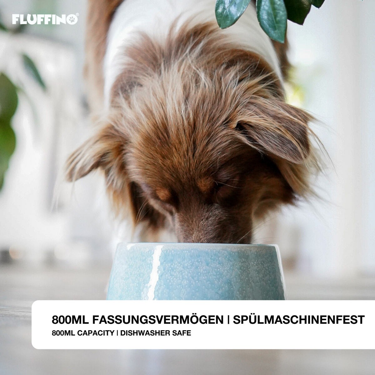 Hundenapf / Futternapf Keramik - 800 ml in Blau, lebensmittelecht, handgefertigt und spülmaschinenfest für kleine und mittelgroße Hunde.