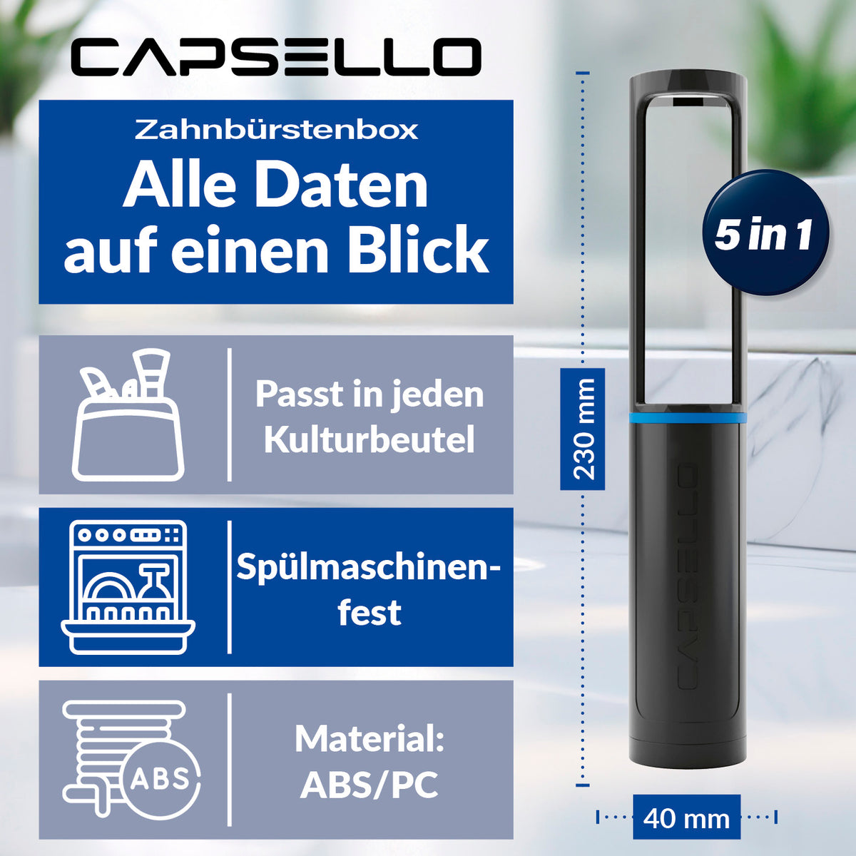 Zahnbürstenbox - schwarz & weiß - 2er-Set, 5in1 Funktion, spülmaschinenfest, kompakt, vielseitig einsetzbar, aus ABS/PC Material.