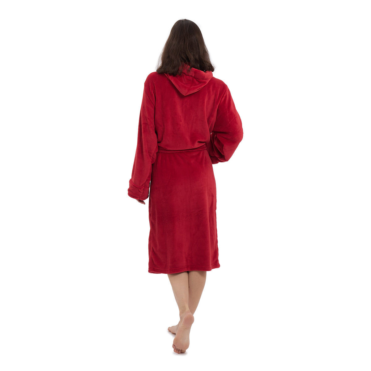 Luxury Mikrofaser Bademantel mit Kapuze für Damen und Herren in Rot, Größe XL, kuschelig und schnelltrocknend.