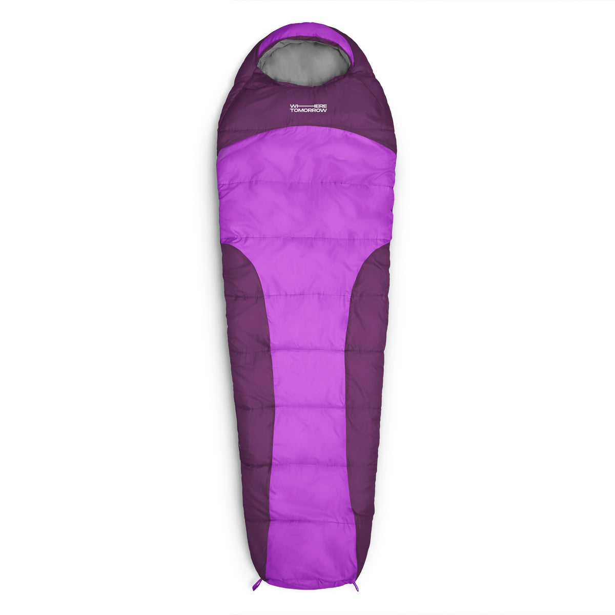 Camping Schlafsack Small & Light - Mumienschlafsack lila mit wasserabweisendem Material, Konturkapuze und praktischem Packsack.