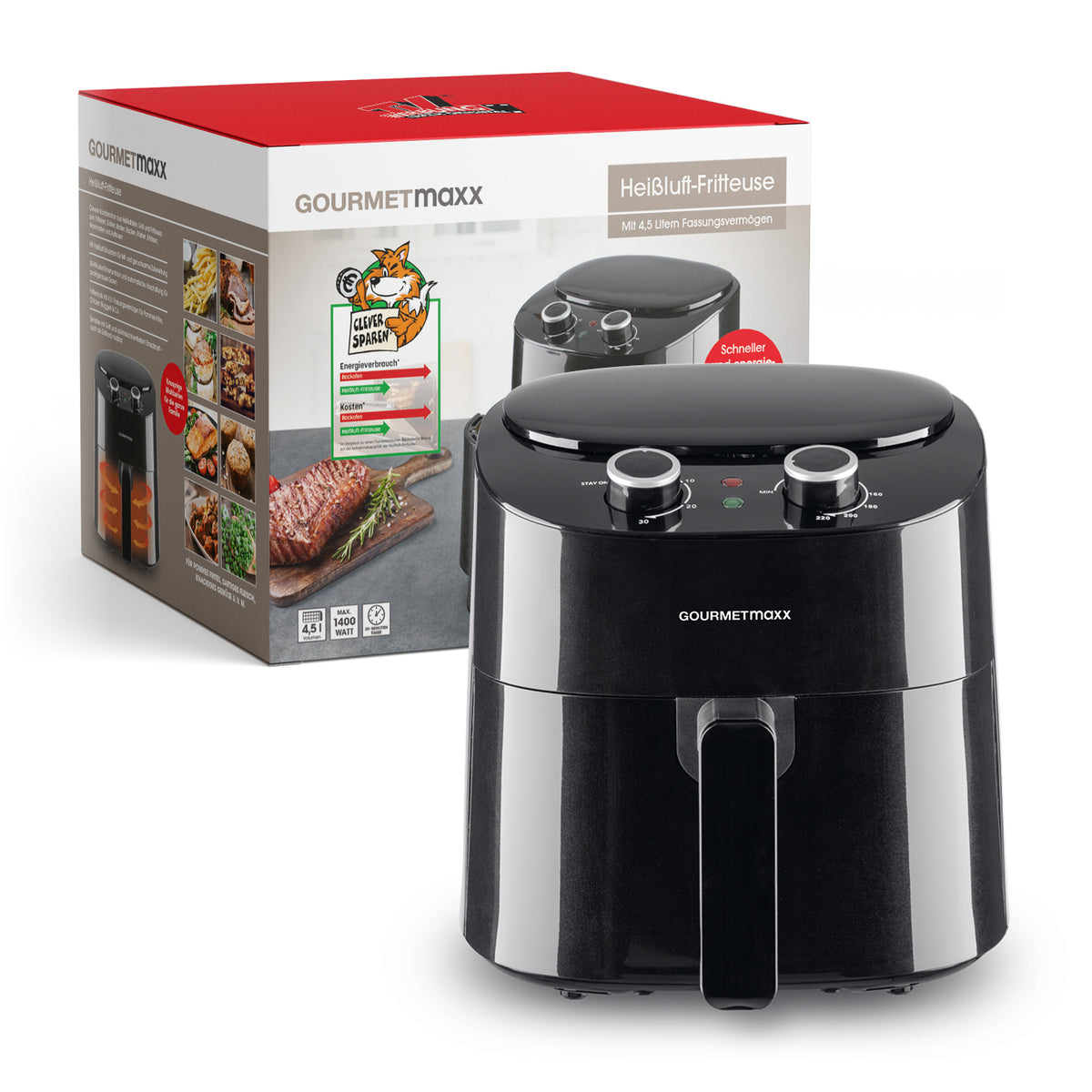 Heißluft-Fritteuse Mechanisch 4,7l - Schwarz mit 30-Minuten-Timer, fettarmer Zubereitung und spülmaschinenfestem Frittierkorb.