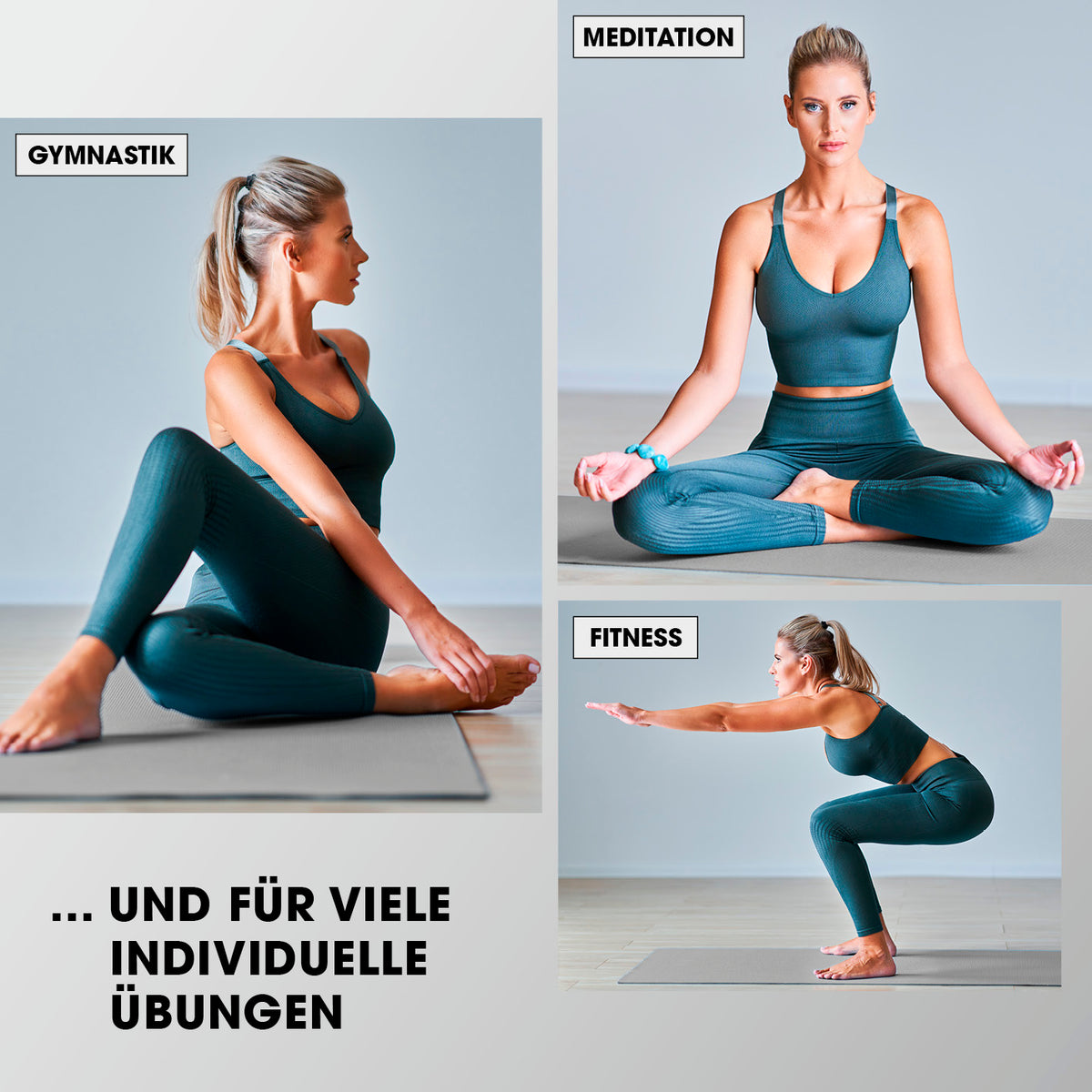 Fitness- und Gymnastikmatte - 183 x 61 x 1 cm - Grau, rutschfest, robust, ideal für Gymnastik, Meditation und Fitnessübungen.
