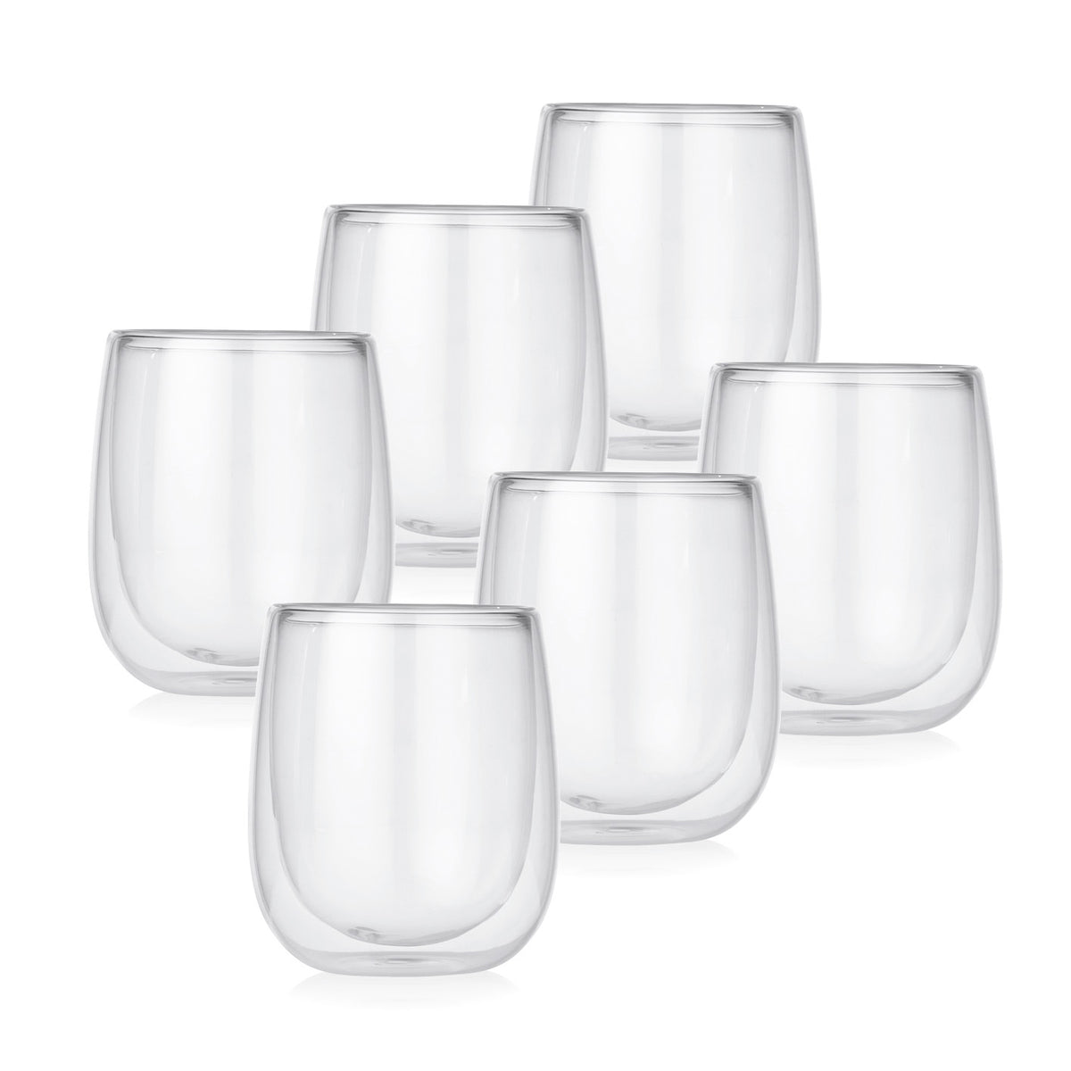 Cappuccino Thermogläser - 6er-Set aus doppelwandigem Borosilikatglas, wärmeisolierend, 250 ml, für heiße und kalte Getränke geeignet.