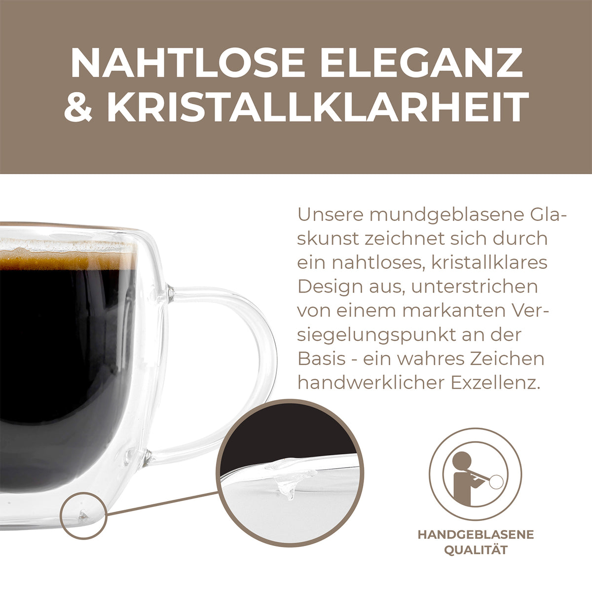 Latte Macchiato Gläser - 6er-Set - 330 ml: Doppelwandige, nahtlose, kristallklare Gläser aus handgeblasenem Borosilikatglas.