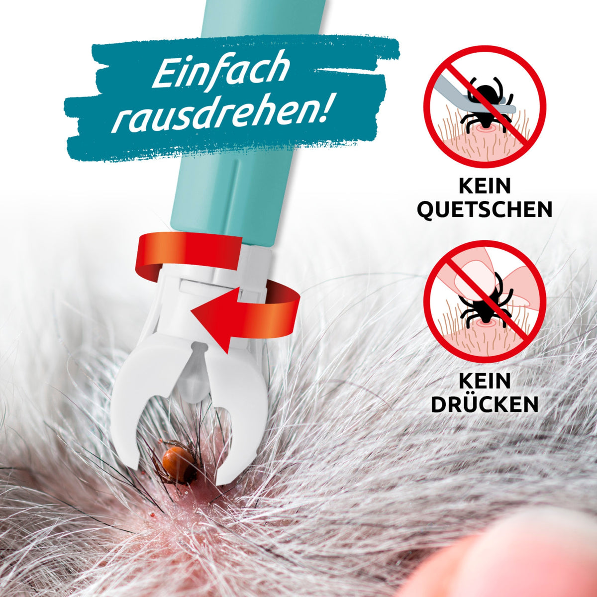 Zeckengreifer für Mensch & Tier mit rotierendem Greiferkopf - 2er-Set entfernt Zecken schonend ohne Quetschen oder Drücken.