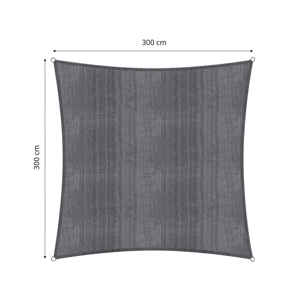 Sonnensegel 100% HDPE mit Stabilisator für UV-Schutz - Quadrat 3 x 3 Meter - Dunkelgrau, robust und reißfest für Sonnenschutz.