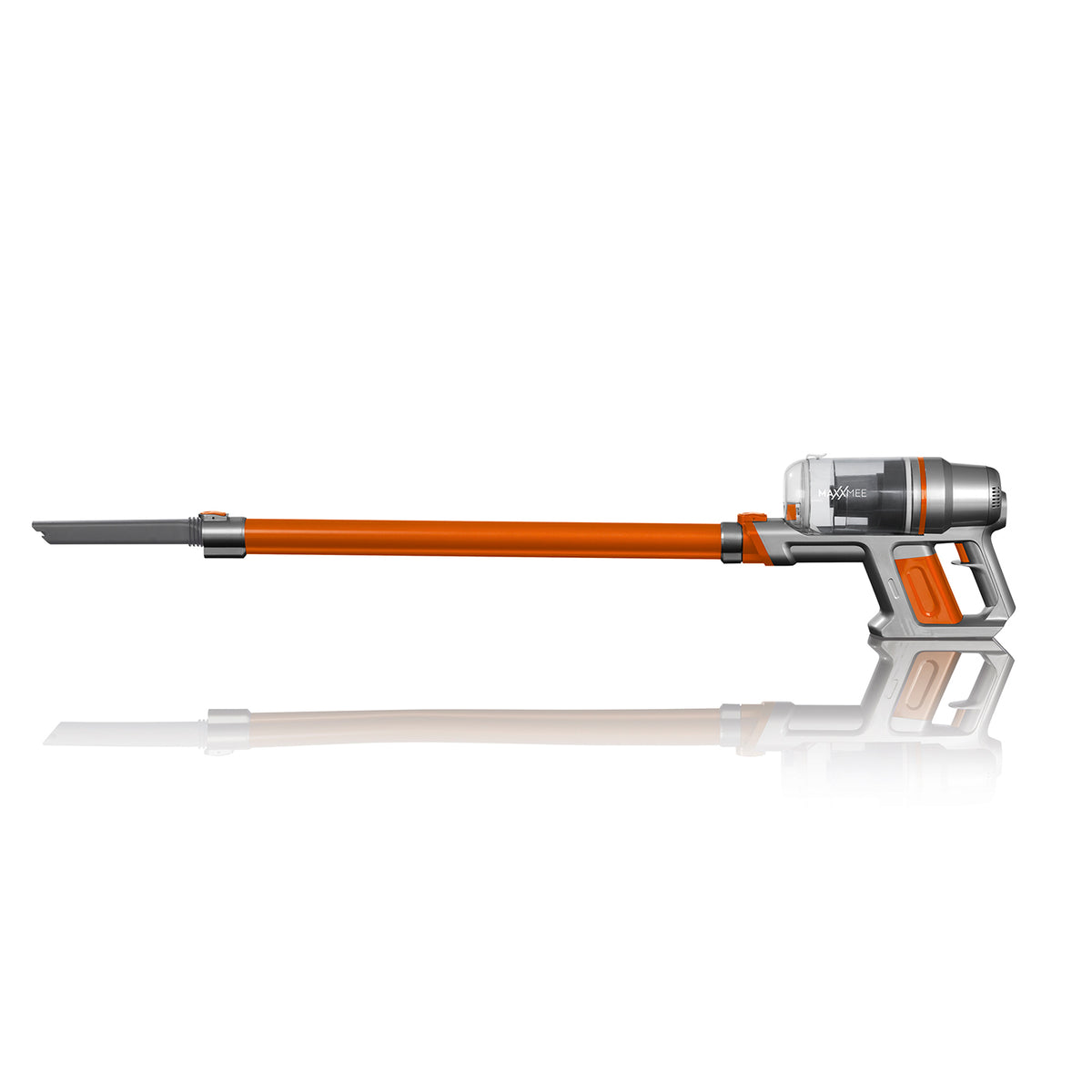 Akku-Zyklon-Staubsauger Pet Star - orange/silber, kabelloser Hand- und Bodenstaubsauger mit Aluminium-Steckrohr und 2-stufiger Saugkraftregulierung.