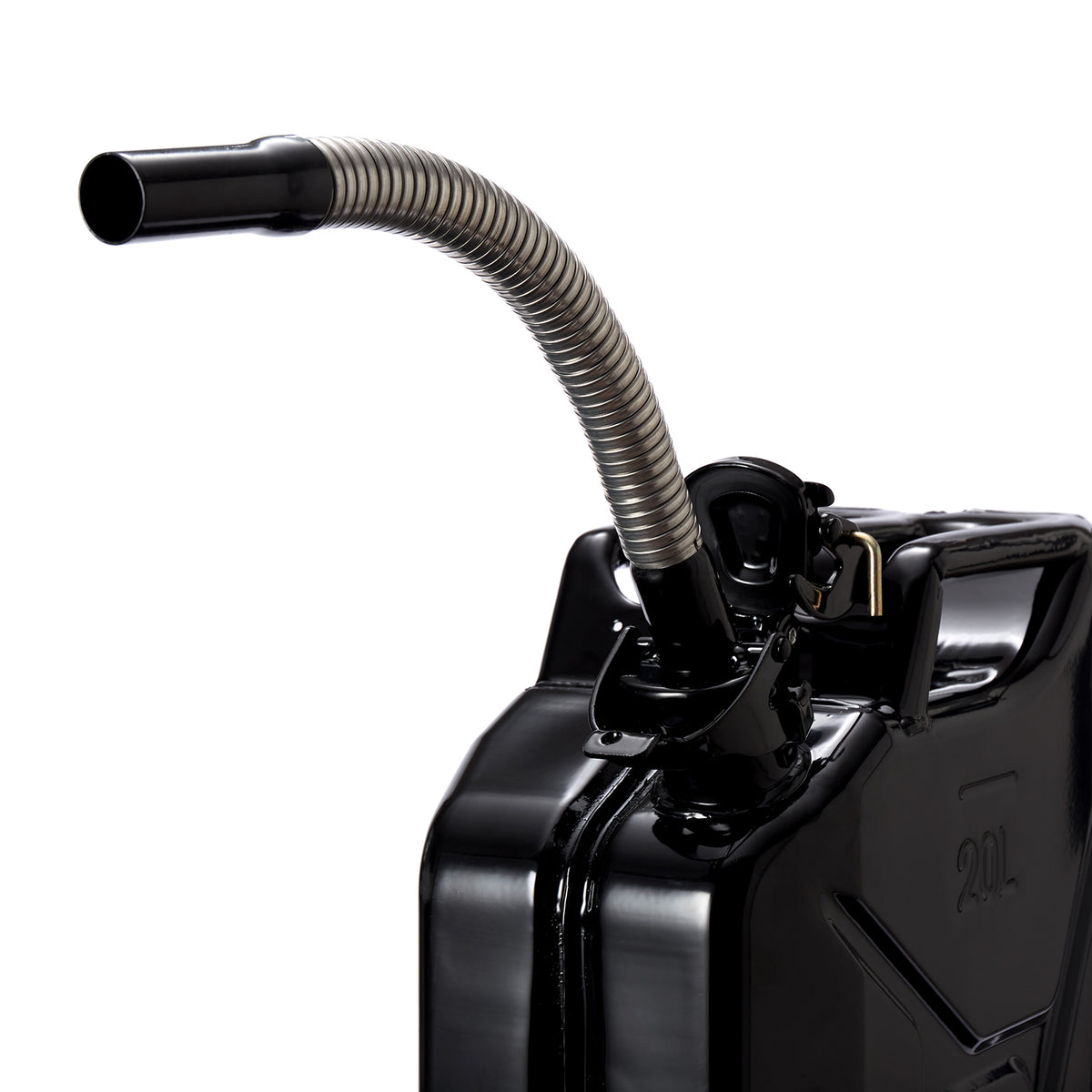 Flexibler Ausgießer für Diesel für Metall-Kraftstoffkanister schwarz, 38 cm lang, mit Entlüftungskanal und internem Schmutzfilter.