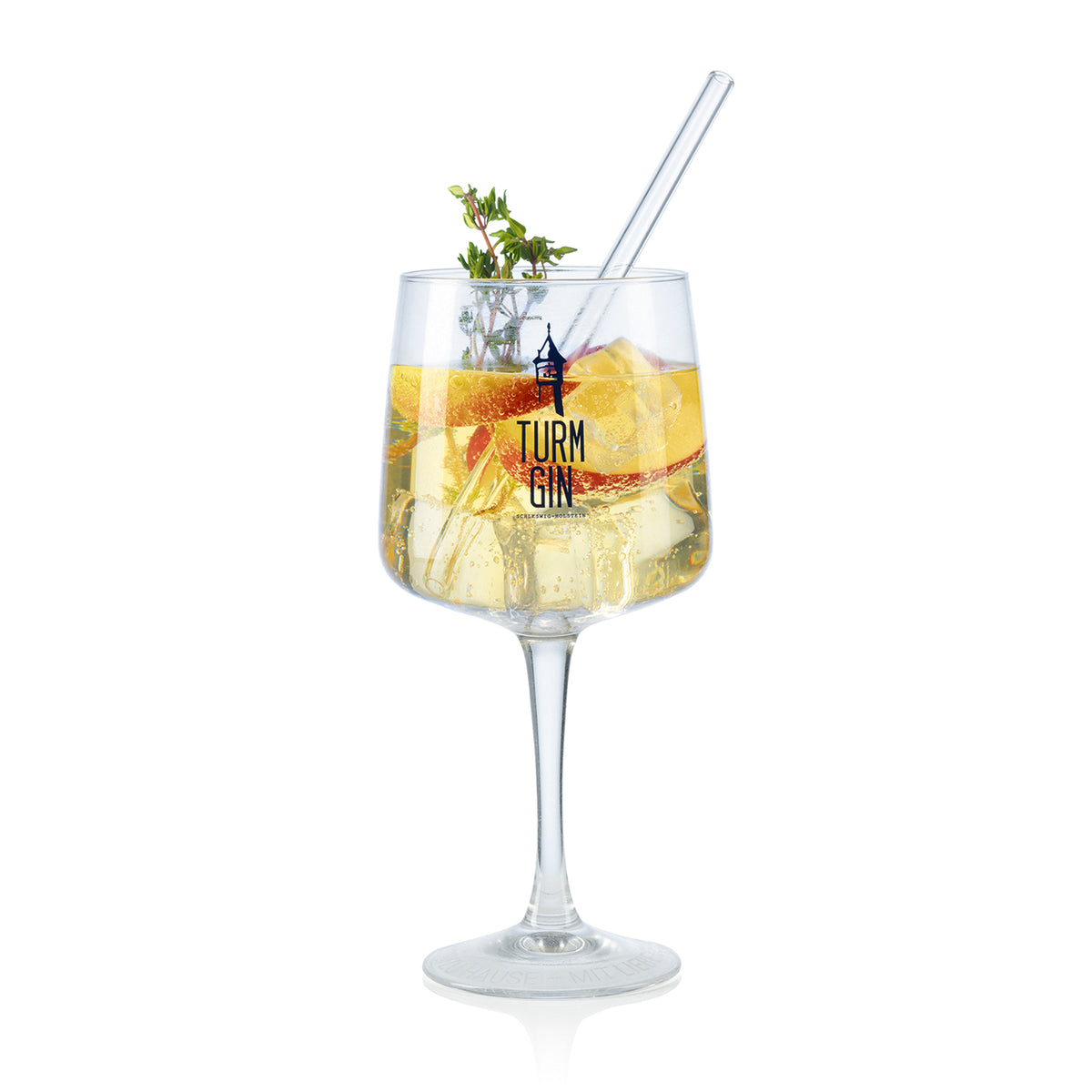 Copa Glas mit Logo - 720 ml - 2er-Set, großes Stilglas im TURM GIN Design ideal für Gin, Cocktails und Erfrischungsgetränke.