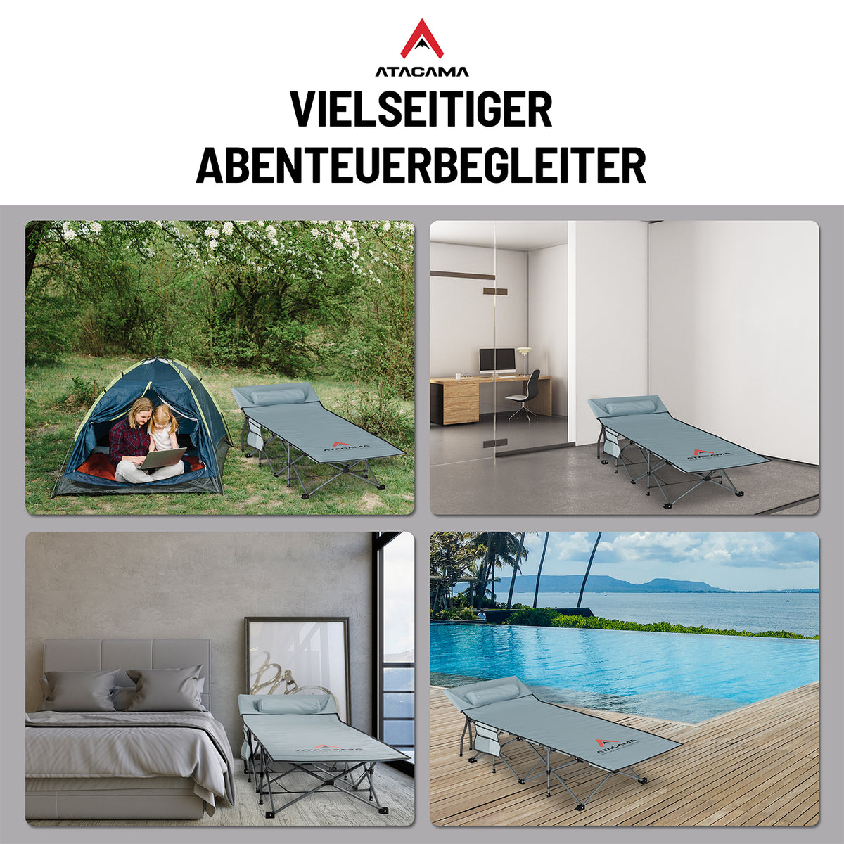 Campingbett mit Matratze - 190 x 68 x 38 cm, klappbar, stabiler Stahlrahmen, ideal für Camping und Gäste, mit Seitentasche und Tragetasche.
