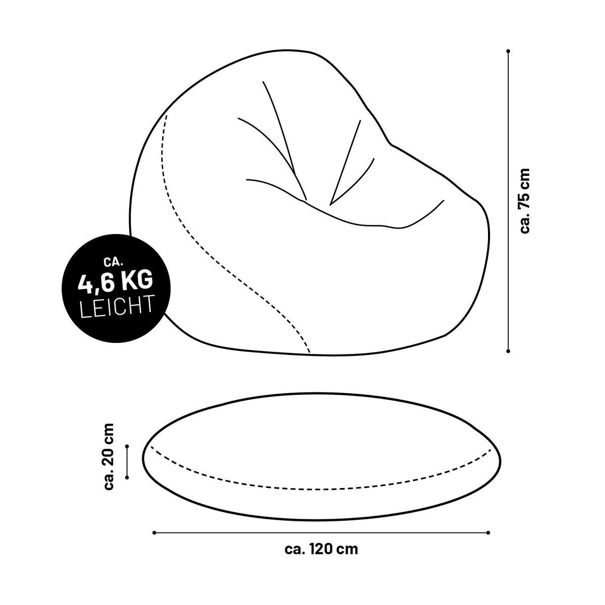 Sitzsack Drops (300 L) - indoor & outdoor - Anthrazit, leicht, 120x75x20 cm, multifunktional und bequem.