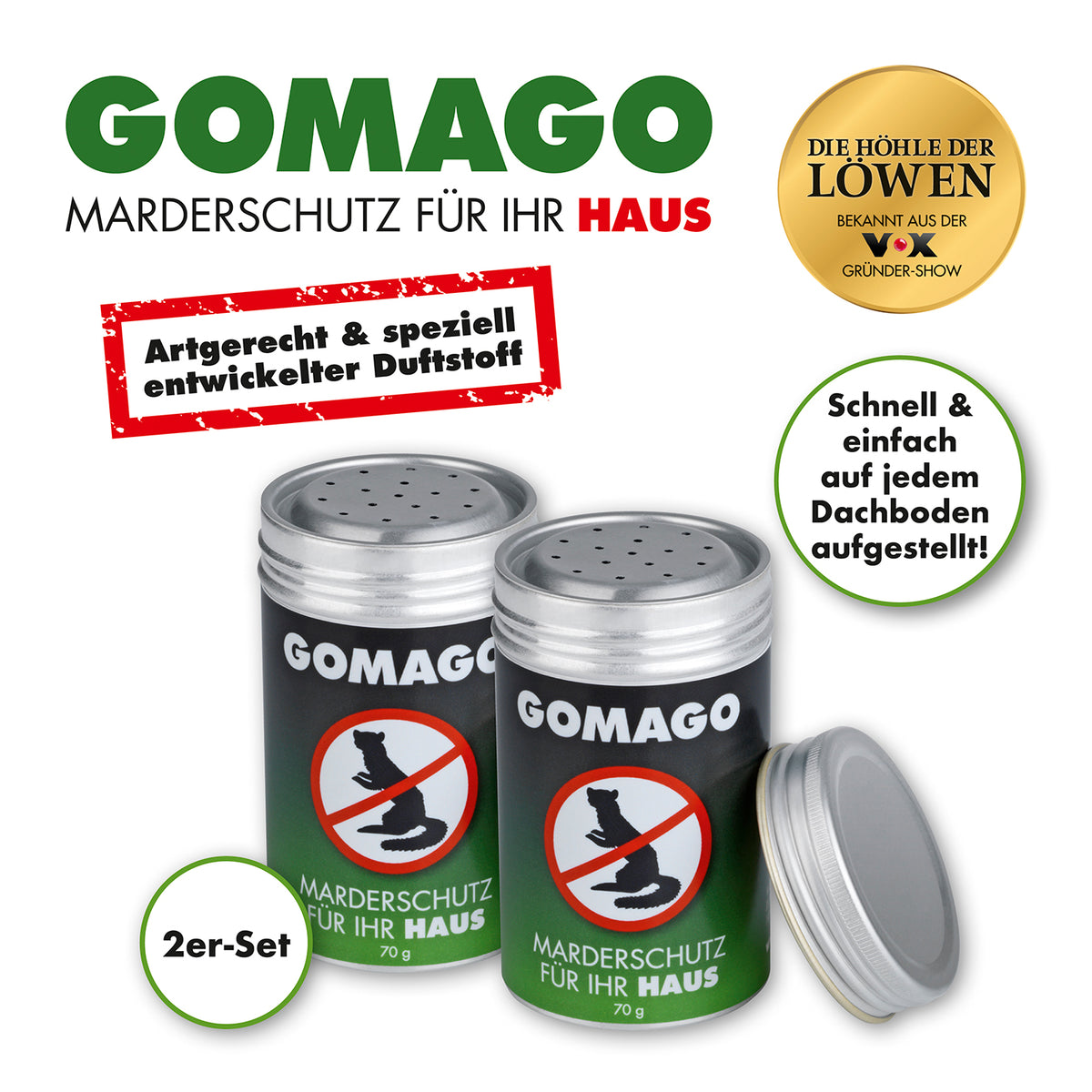 Mardervergrämung Haus - 2er-Set mit artgerechtem Duftstoff zur Marderabwehr, einfach anwendbar, schützt effektiv Ihr Haus vor Marderschäden.