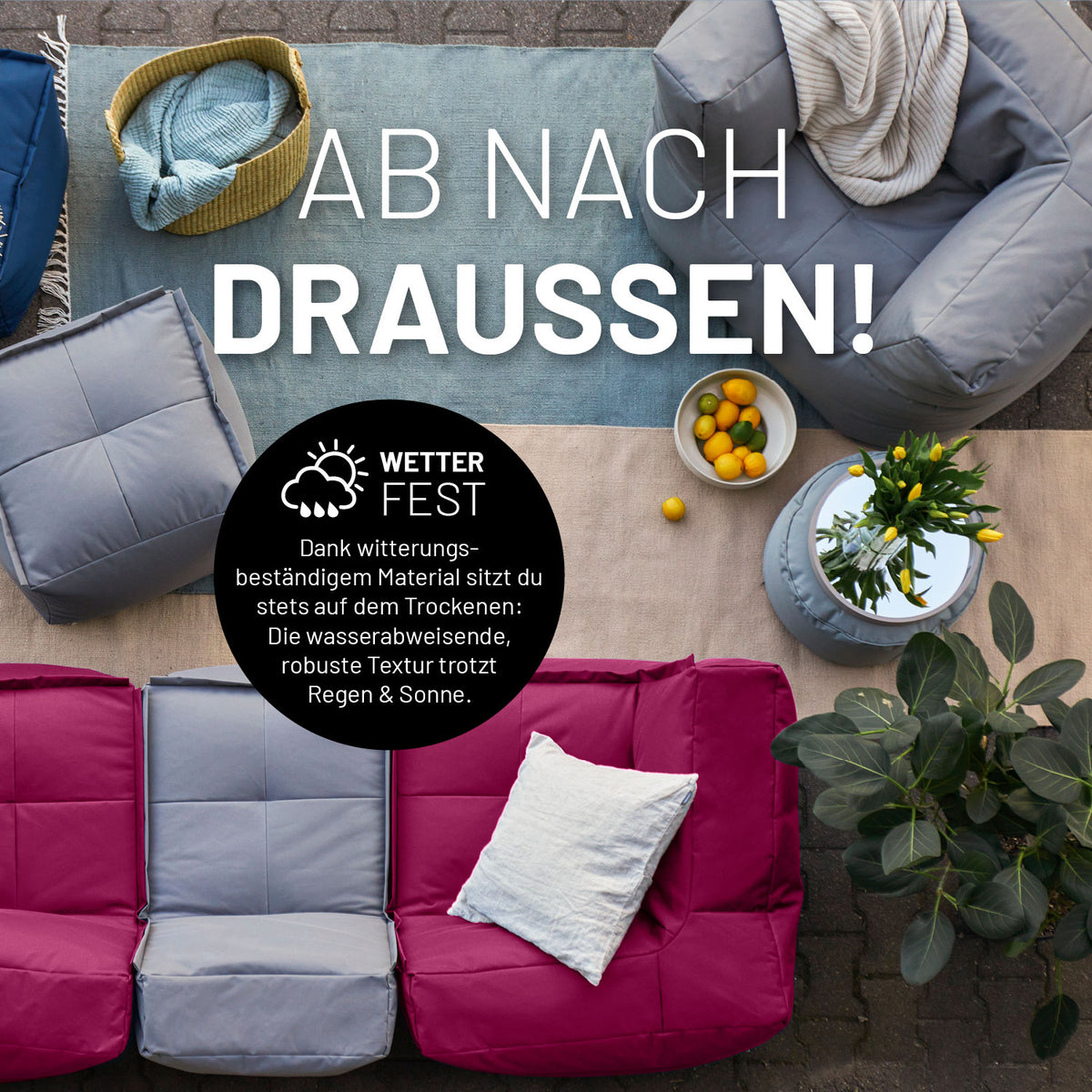 Sitzsack-Sofa Sessel (400 L) - Modulares System - indoor & outdoor - Rotwein mit wasserabweisendem, wetterfestem Material für drinnen und draußen.