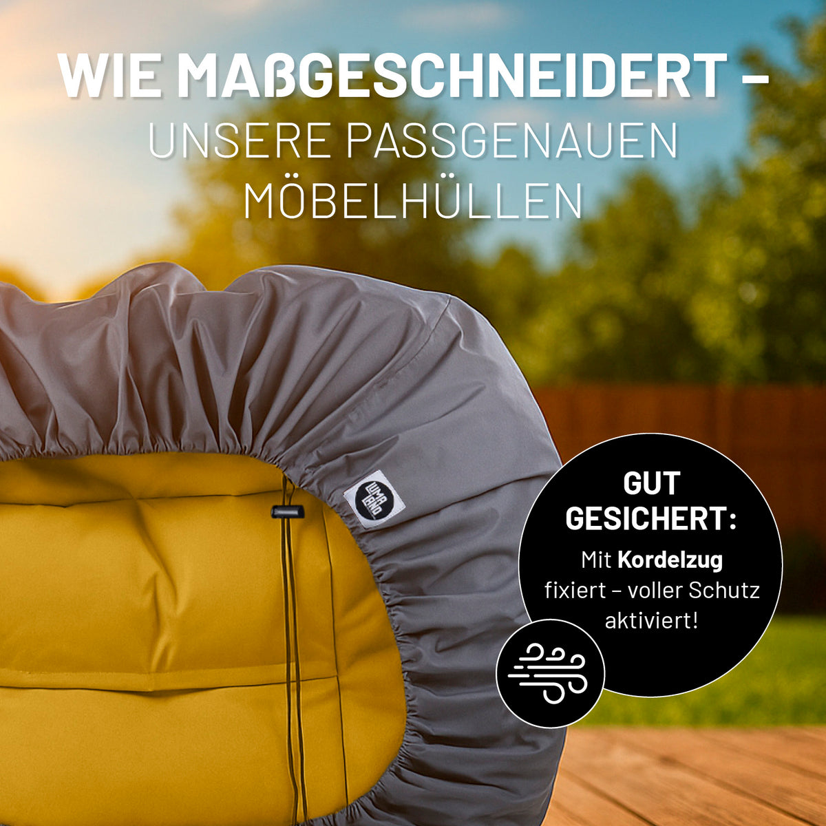 Wetterschutzhaube für 3 Modulare Elemente - 220 x 85 x 75 cm mit Kordelzug für optimalen Schutz und festen Halt bei Wind und Wetter.