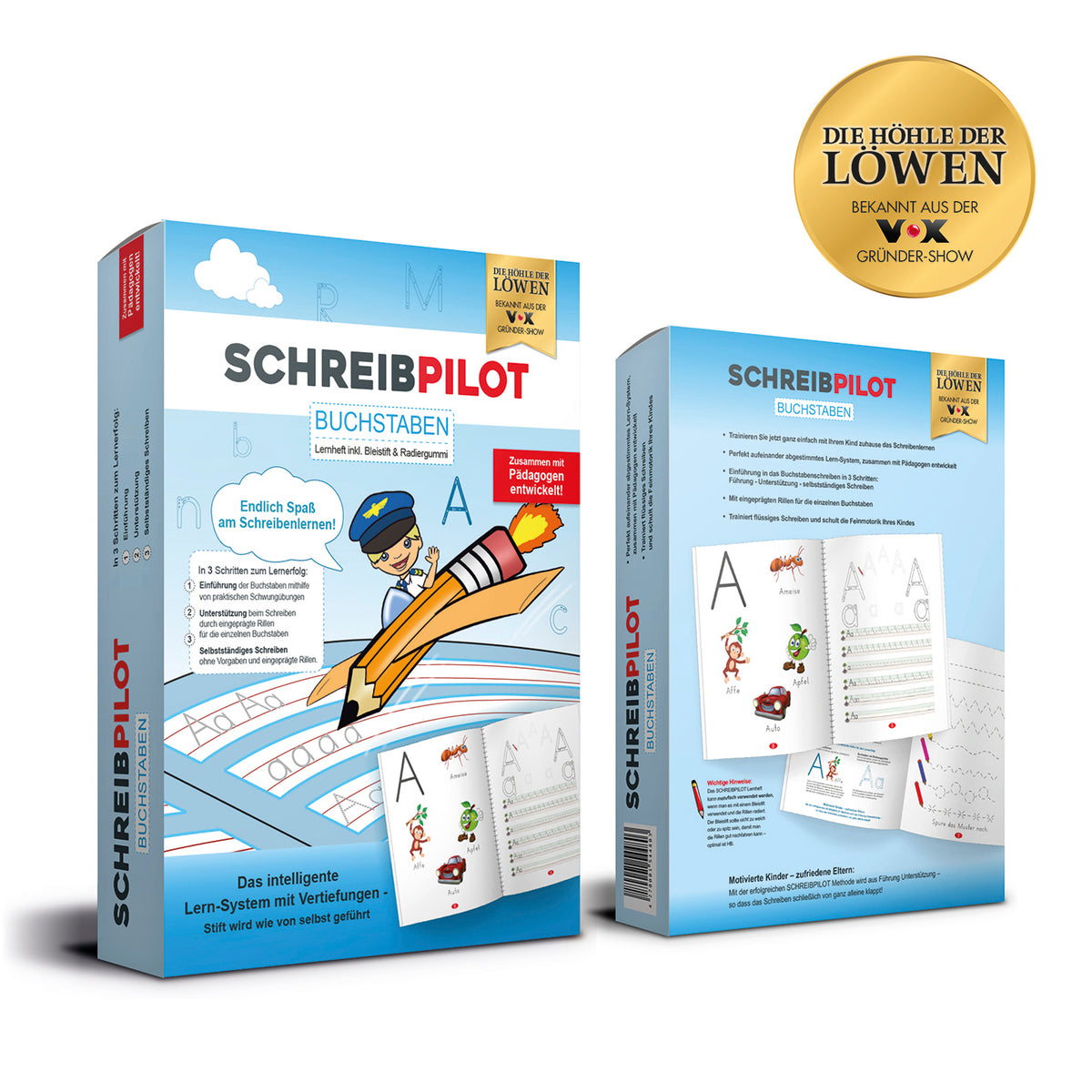 Heft Buchstaben mit Bleistift/Radiergummi - DIN-A4 Lernsystem mit Rillen, Schwungübungen und kindgerechten Anlaut-Illustrationen für Schreibanfänger.