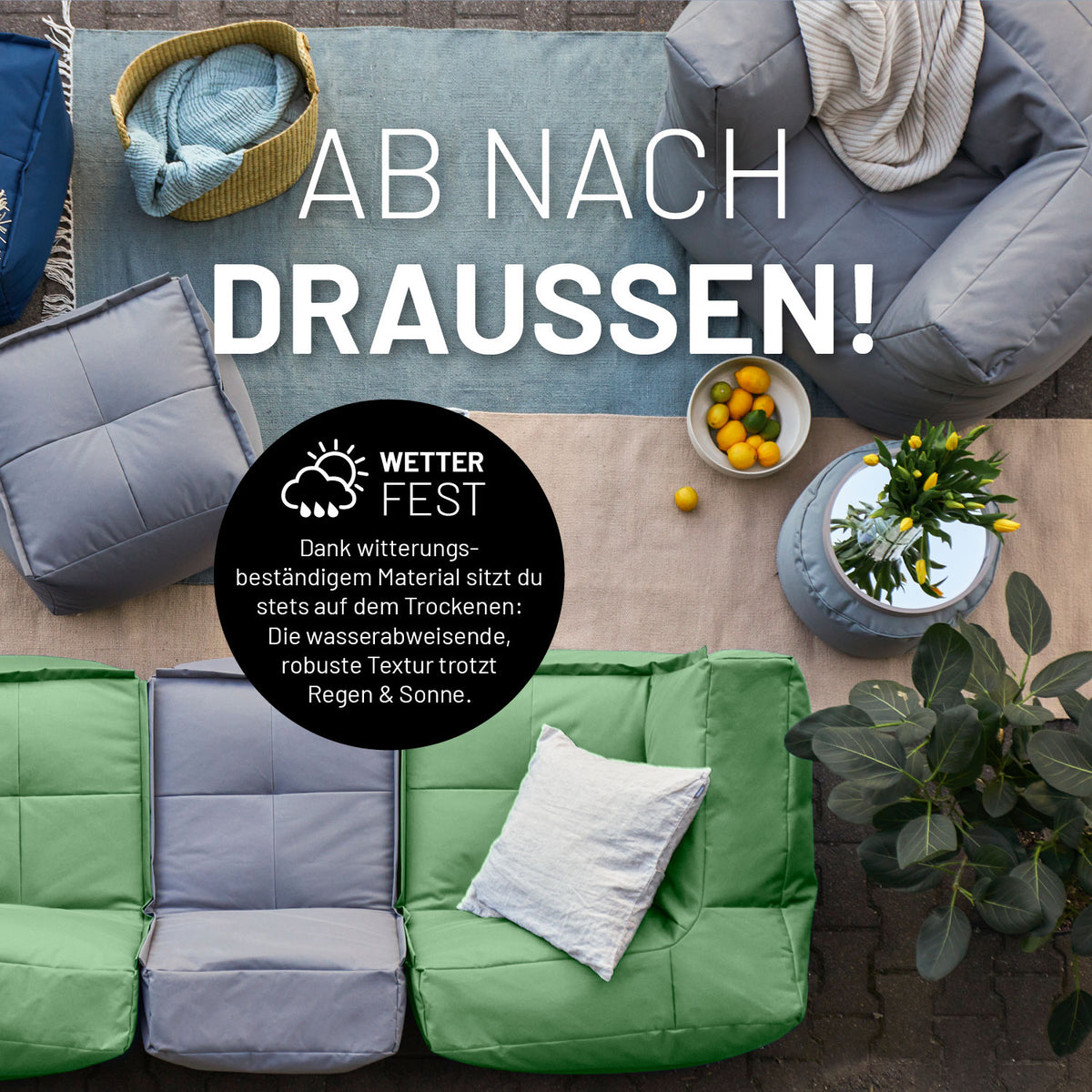 Sitzsack-Hocker (200 L) - Modulares System - indoor & outdoor - Pastell Grün, wetterfest und vielseitig für drinnen und draußen.