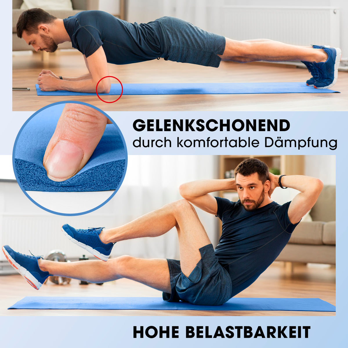 Fitness- und Gymnastikmatte - 183 x 61 x 2 cm - Blau mit gelenkschonender Dämpfung und hoher Belastbarkeit für Yoga und Gymnastik.