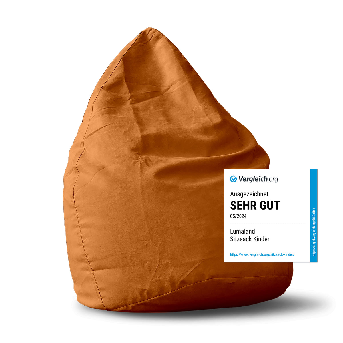 Luxury XL PLUS Sitzsack (220 L) in Orange, hochwertig, formanpassend, mit deutscher EPS Füllung, waschbarem Bezug, ideal für Indoor.