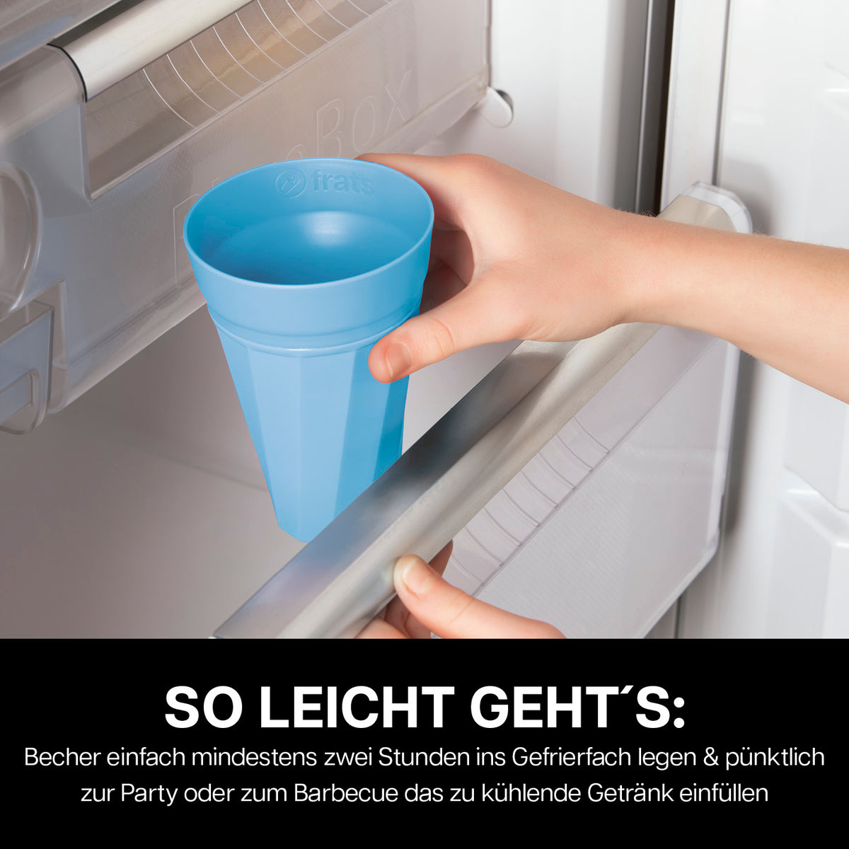 Trinkbecher 300ml - Selbstkühlend - 6er-Set - Blau, doppelwandig mit Kühlflüssigkeit, 300 ml, spülmaschinengeeignet, vorkühlbar im Gefrierfach.