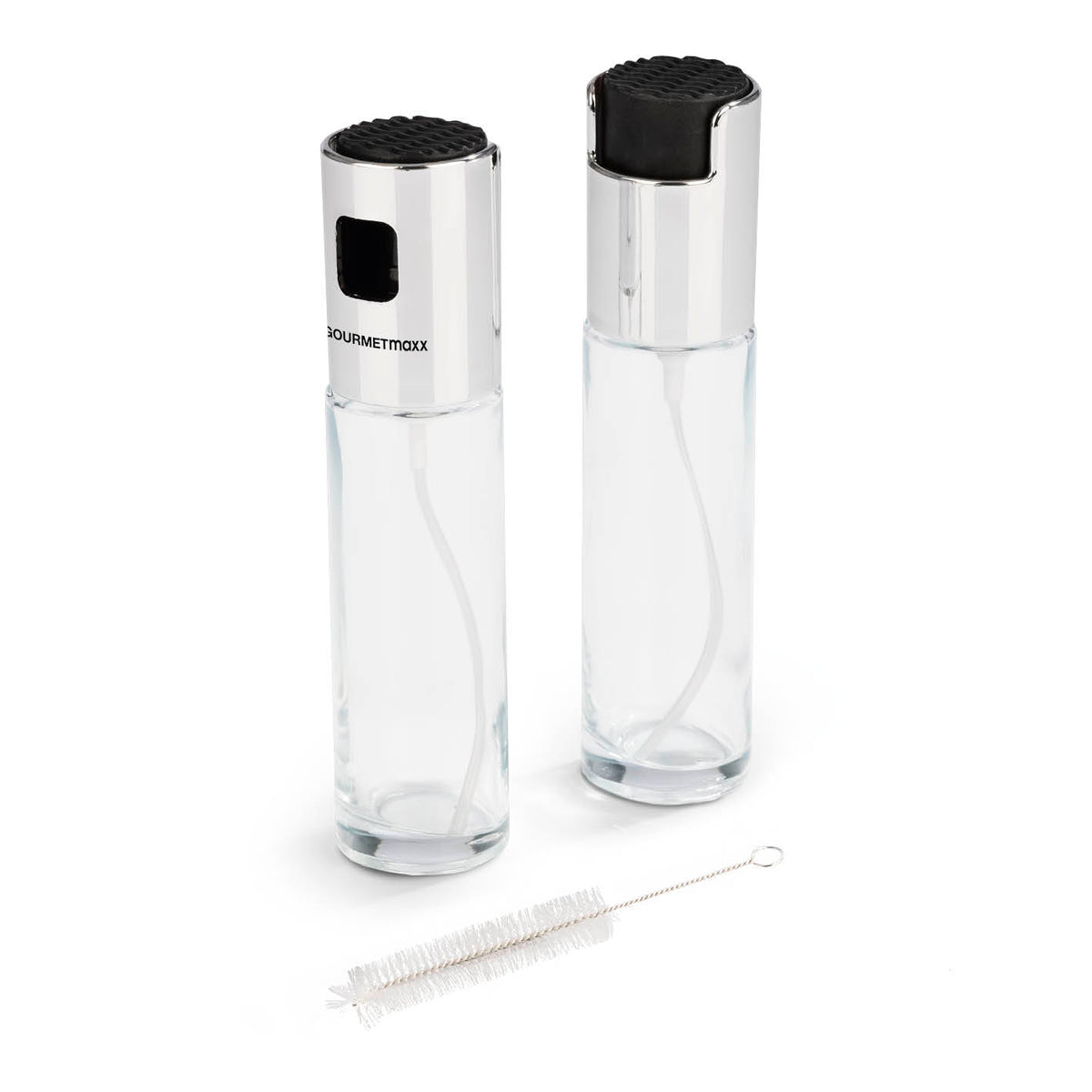 Sprühflaschen - Für Essig & Öl - 2er-Set mit Anti-Rutsch-Deckel und Reinigungsbürste für gesündere Öl- und Essiganwendung.