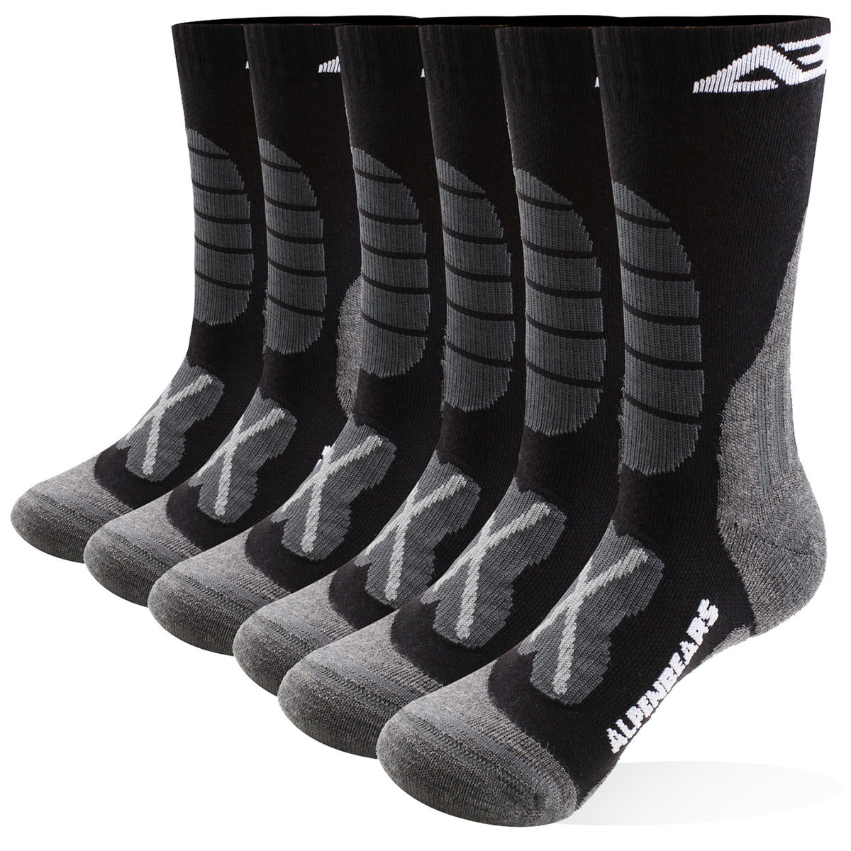 Wandersocken Merino Wolle - 3er-Set - Schwarz - Größe 39-42 mit Polsterung und feuchtigkeitsregulierender Merino Wolle für Trekking und Alltag.