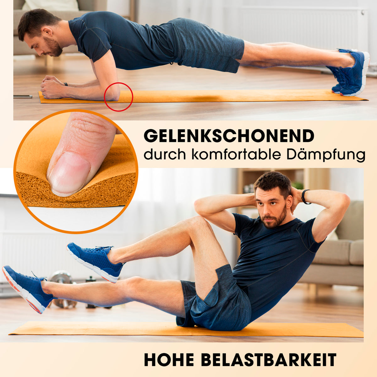 Fitness- und Gymnastikmatte - 190 x 100 x 1 cm - Orange, rutschfest, gelenkschonend mit hoher Belastbarkeit, ideal für Yoga und Gymnastik.