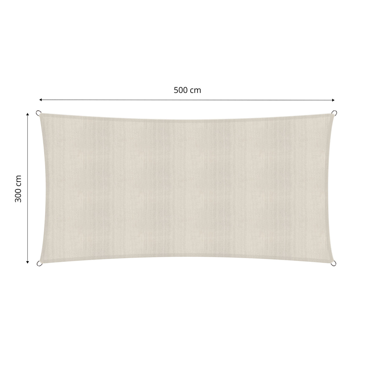 Sonnensegel 100% HDPE mit Stabilisator, UV-Schutz, rechteckig 3x5 Meter in Creme, mit Befestigungsringen und stabilem Material.