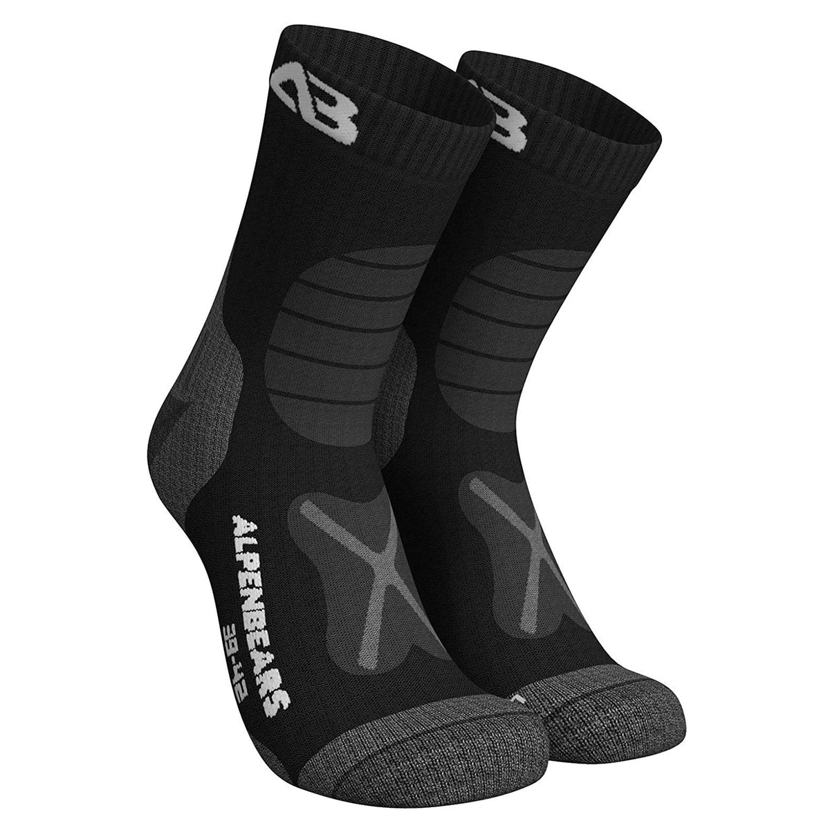 Wandersocken Merino Wolle - 3er-Set - Schwarz - Größe 39-42, weich, atmungsaktiv und gepolstert für Wanderungen und Alltag.