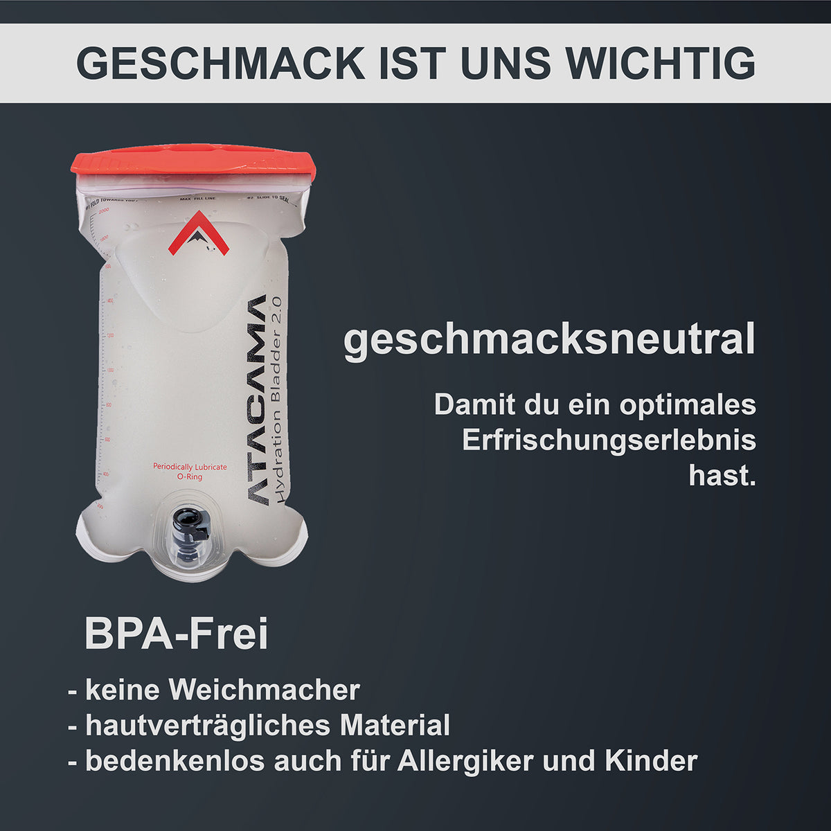 Trinkblase 2 Liter für Trinksystem, geschmacksneutral, BPA-frei, hautverträglich, ideal für Kinder und Allergiker, langlebig und auslaufsicher.