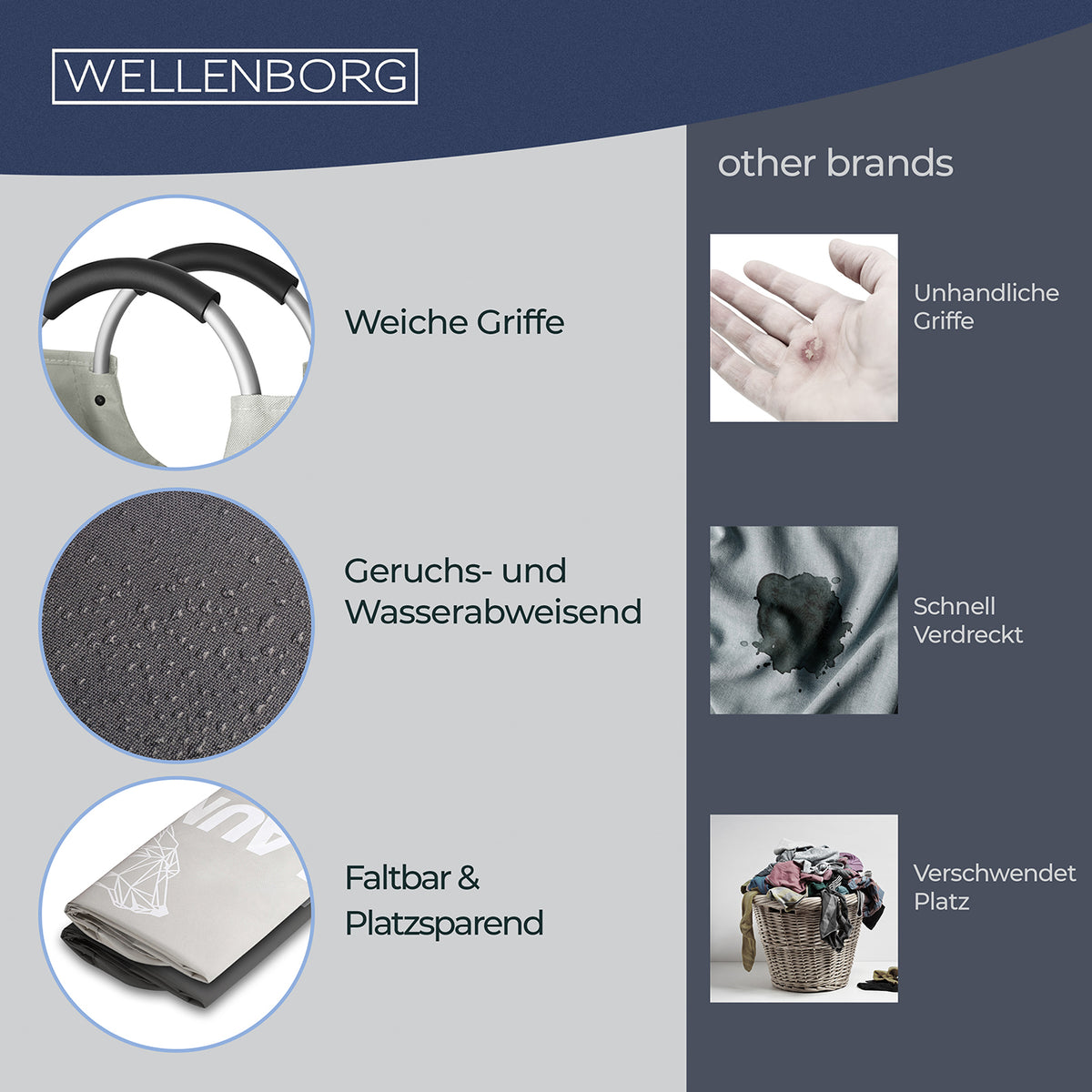 Faltbarer Wäschekorb - 2er-Set - Motiv Wolf & Hirsch, wasserabweisend, faltbar, mit weichen Griffen, platzsparend und geruchsabweisend.