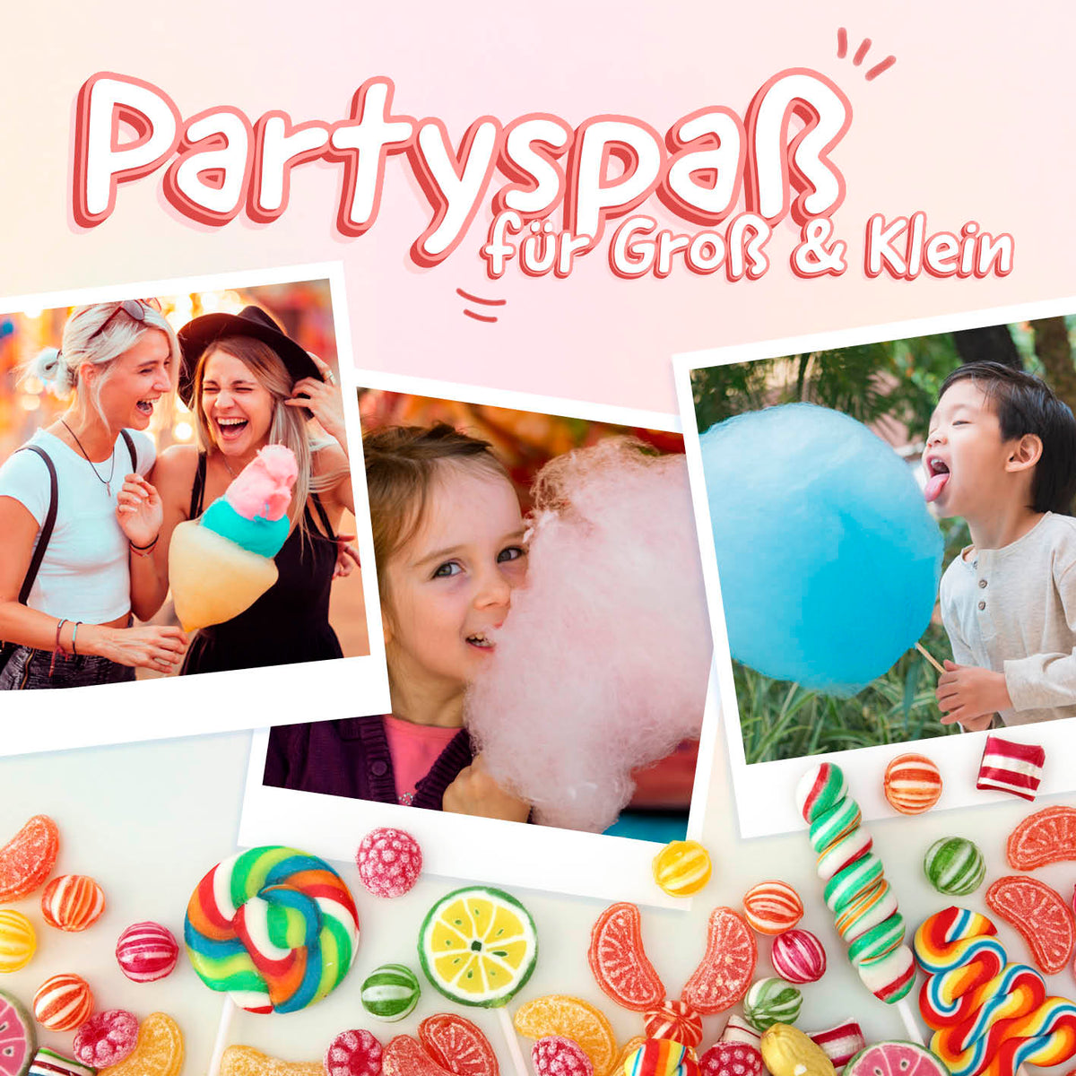 Zuckerwatte-Maschine - rosa für bunten Zuckerwatte-Genuss auf Partys, mit retro Design und abnehmbaren Teilen für einfachen Gebrauch.