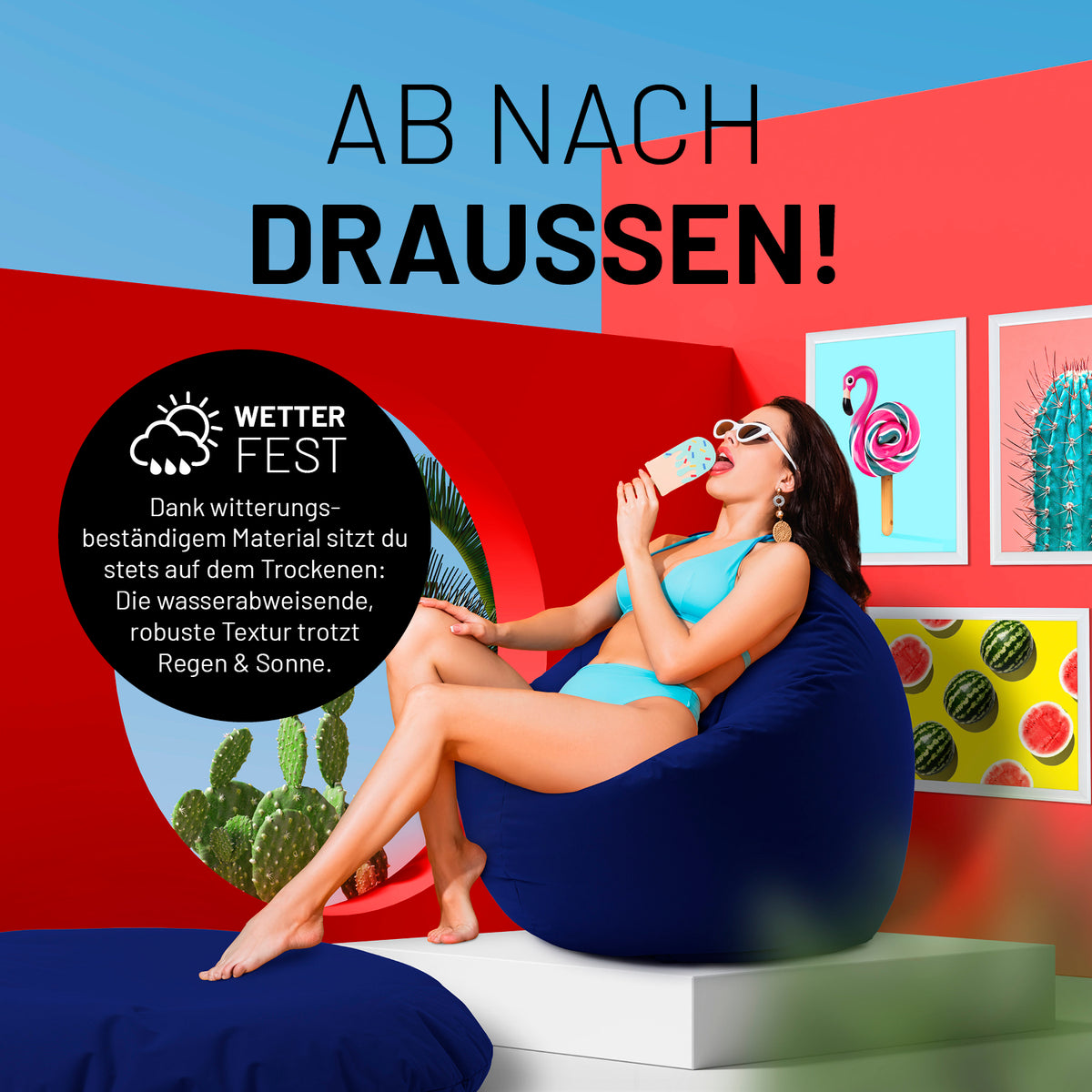 Sitzsack Drops (300 L) Dunkelblau – wetterfest, robust, leicht transportierbar, ideal für drinnen und draußen zum stilvollen Sitzen und Liegen.