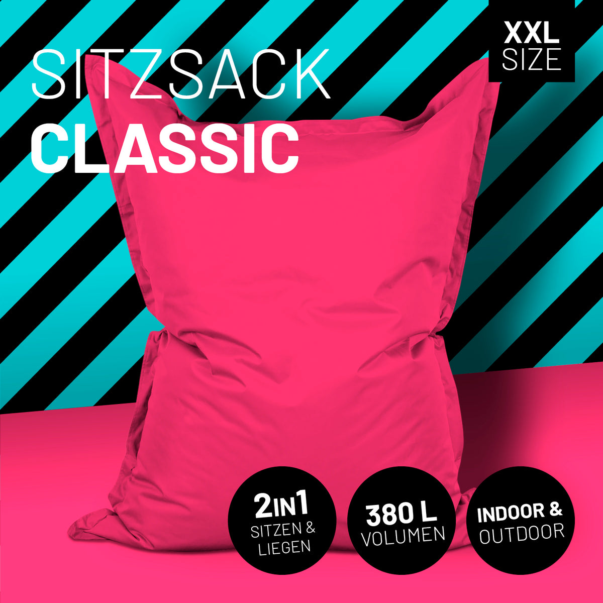 Sitzsack Classic XXL (380 L) in Pink, für drinnen & draußen, mit 380 L Volumen und robustem, pflegeleichtem Material.