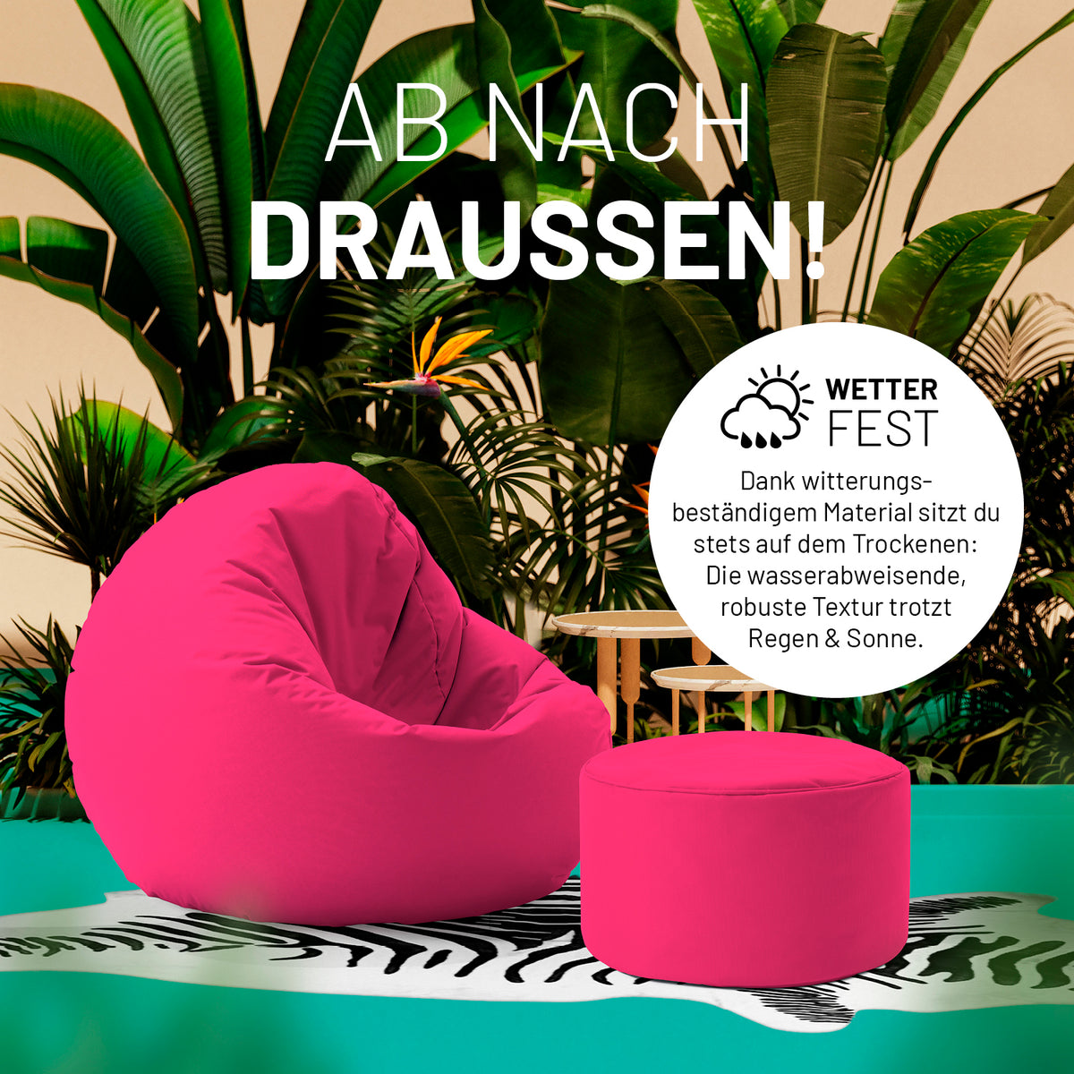 Sitzsack-Hocker/Pouf (50 L) Pink, wetterfest, multifunktional für Indoor & Outdoor, leicht, robust mit hochwertiger Füllung und Pflegeleicht.