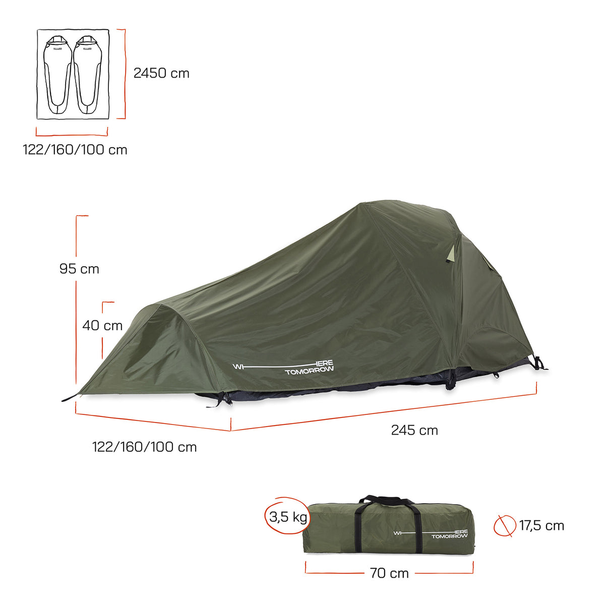 2-Personen-Kompakt-Zelt Pop Up Wurfzelt Trekkingzelt 245x160x95 cm Grün, ultraleicht, schnell aufgebaut, mit hoher Bodenwanne.