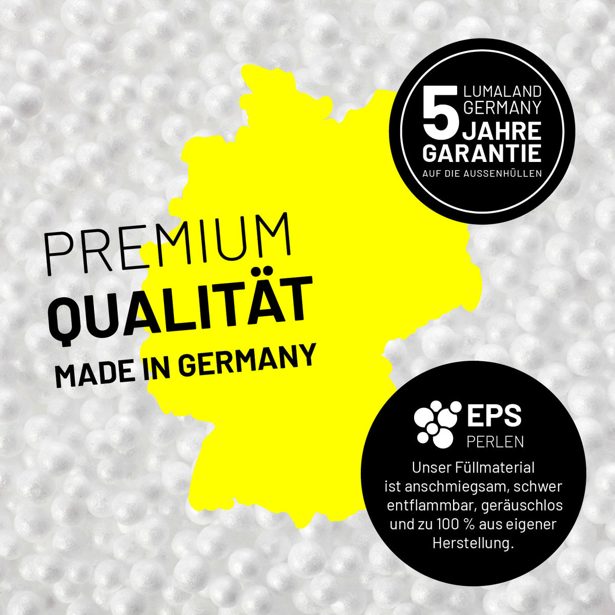 XXL Microvelours Sitzsack (380 L) mit 5 Jahren Garantie, deutscher Premiumqualität und geruchsneutralen EPS-Perlenfüllung.