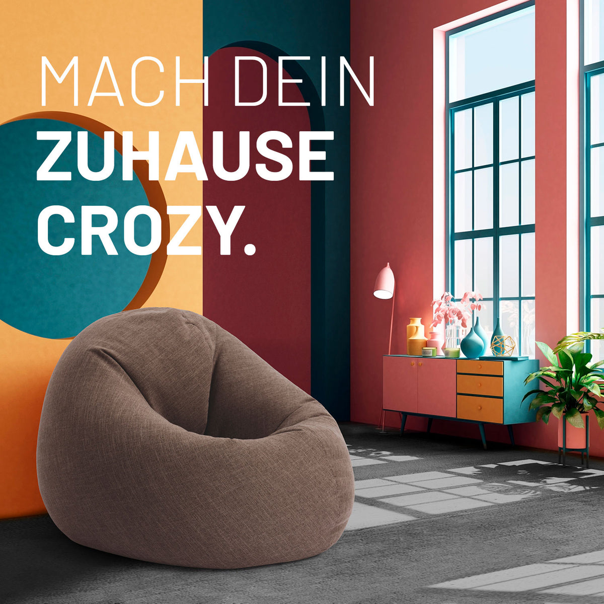 Sitzsack Interior Line (300 L) Braun in modernem Wohnraum, weicher Leinenlook, ideal für gemütliche Indoor-Chill-Bereiche.