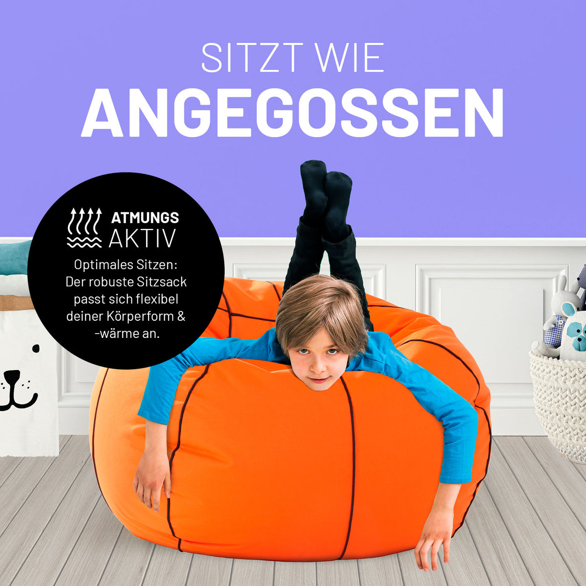 Luxury Basketball Sitzsack (300 L) - Sportlicher Indoor-Outdoor Sitzsack in Basketball-Design mit hoher Passform und Komfort.