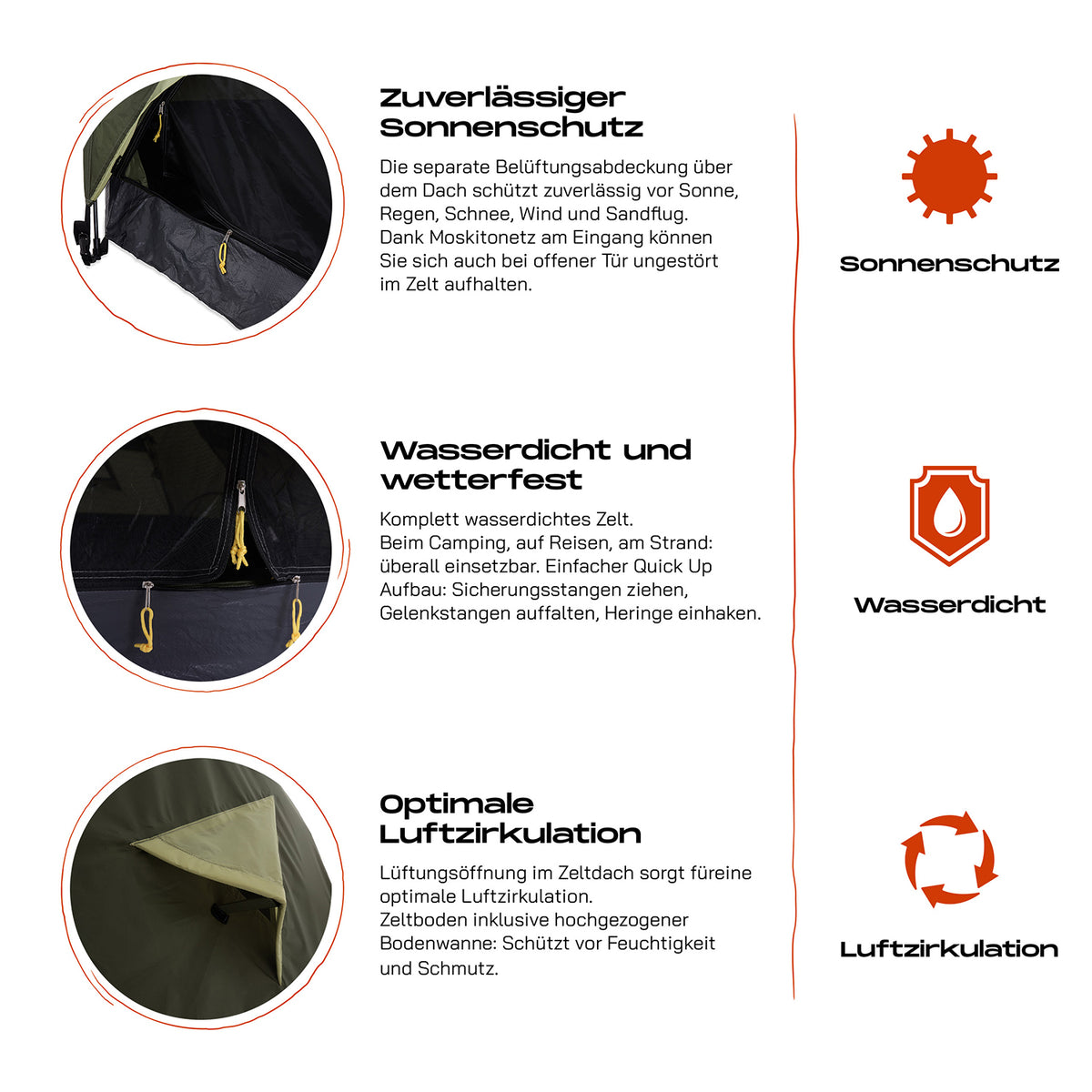 2-Personen-Kompakt-Zelt - Pop Up Wurfzelt Trekkingzelt grün mit schnellem Aufbau, wasserdicht, Sonnenschutz und optimaler Luftzirkulation.
