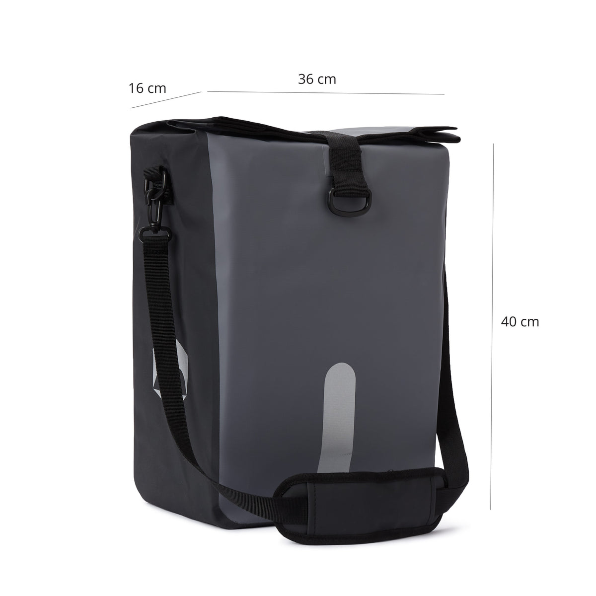 Wasserdichte Fahrradtasche Roll-Top - 21 L - Grau, 3-in-1 Tasche, reflektierend, wasserfest, mit Schulter- und Haltegriff, 36x40x16 cm.