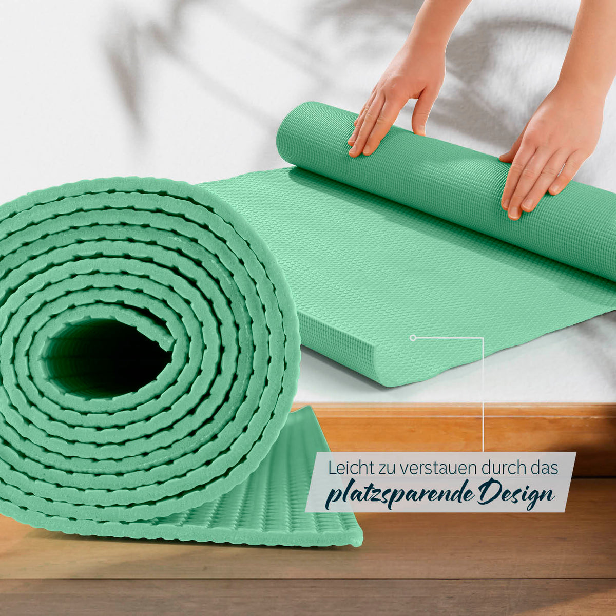Yogamatte Kirana - 183 x 61 x 0,4 cm - Mint, weiche, rutschfeste und pflegeleichte Trainingsmatte aus ECO-PVC.