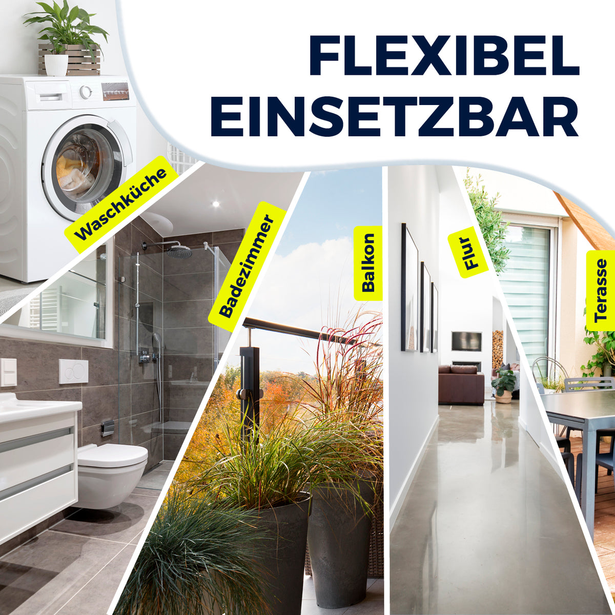 Wäschespinne, flexibel einsetzbar in Waschküche, Badezimmer, Balkon, Flur und Terrasse, kompakt und platzsparend.