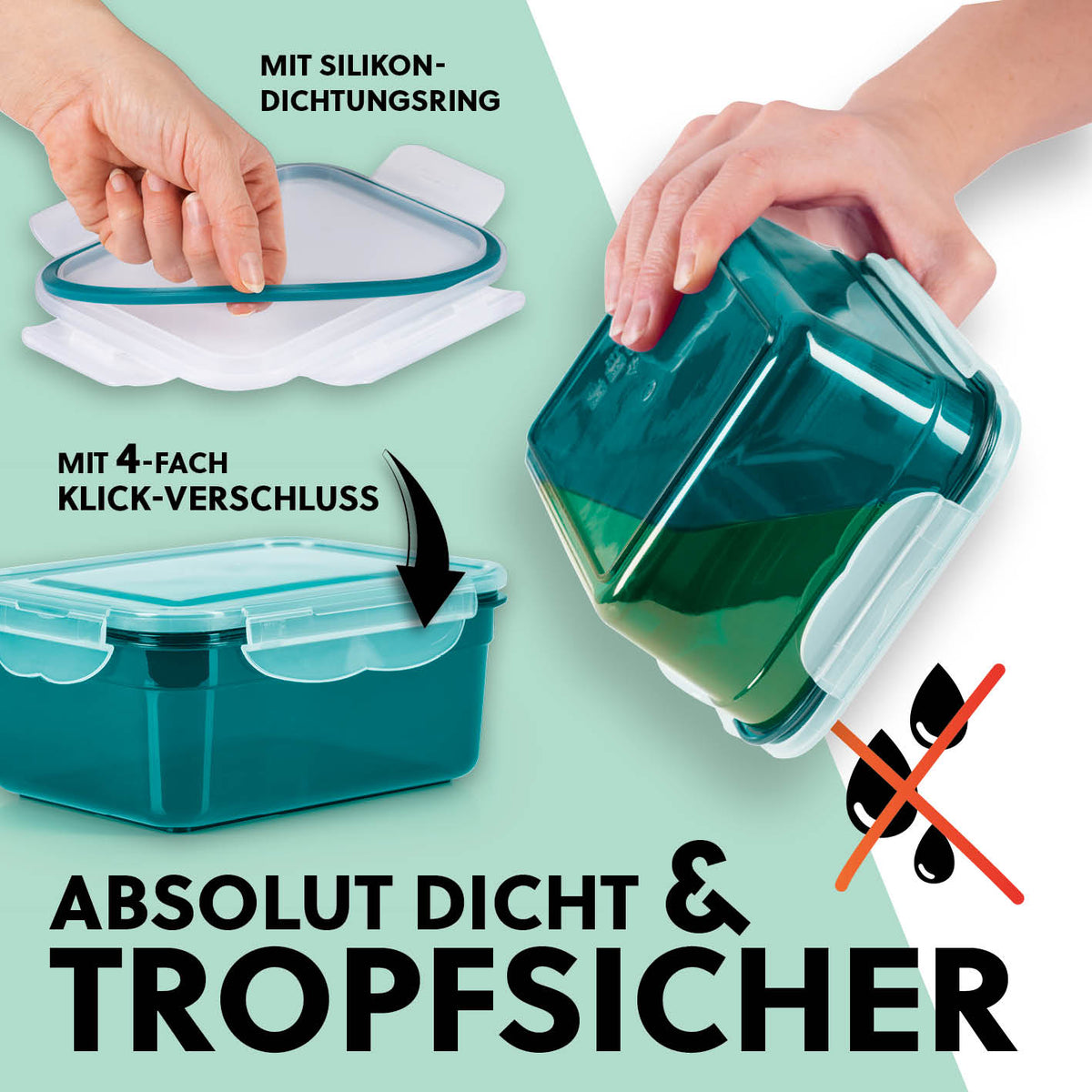 Frischhaltedosen Klick-it, 28-tlg., Smaragd mit silikon-dichtungsring und 4-fach klick-verschluss, absolut dicht und tropfsicher.