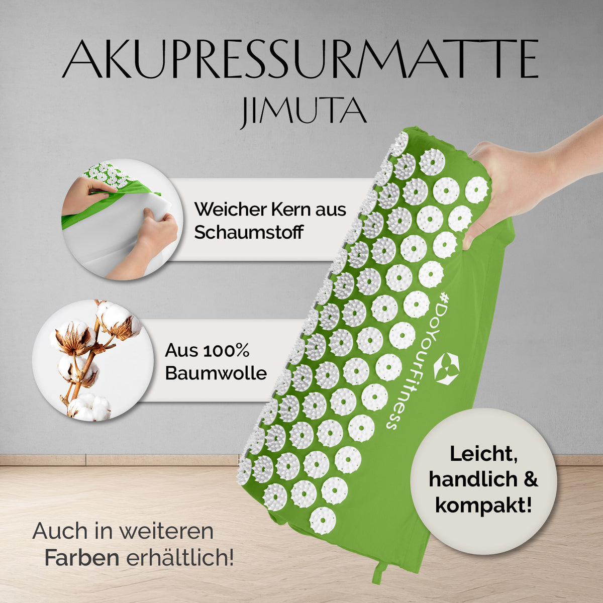 Akupressur-Set Jimuta - 20 x 20 x 42 cm - grün mit weichem Schaumstoffkern, 100% Baumwolle, leicht, handlich und kompakt.