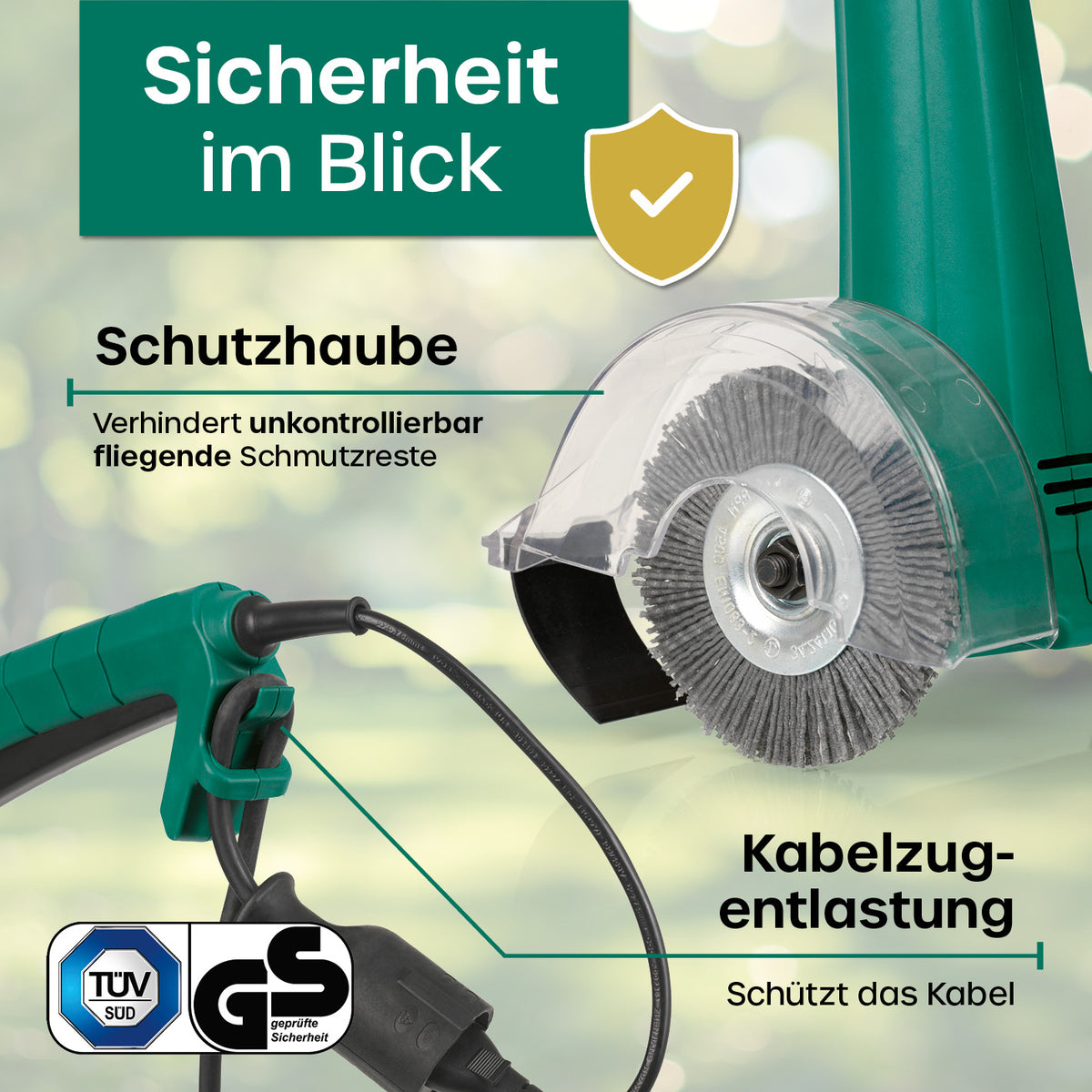 Fugenreiniger elektrisch 140 Watt - grün mit Schutzhaube und Kabelzugentlastung für sichere und einfache Reinigung von Fugen.