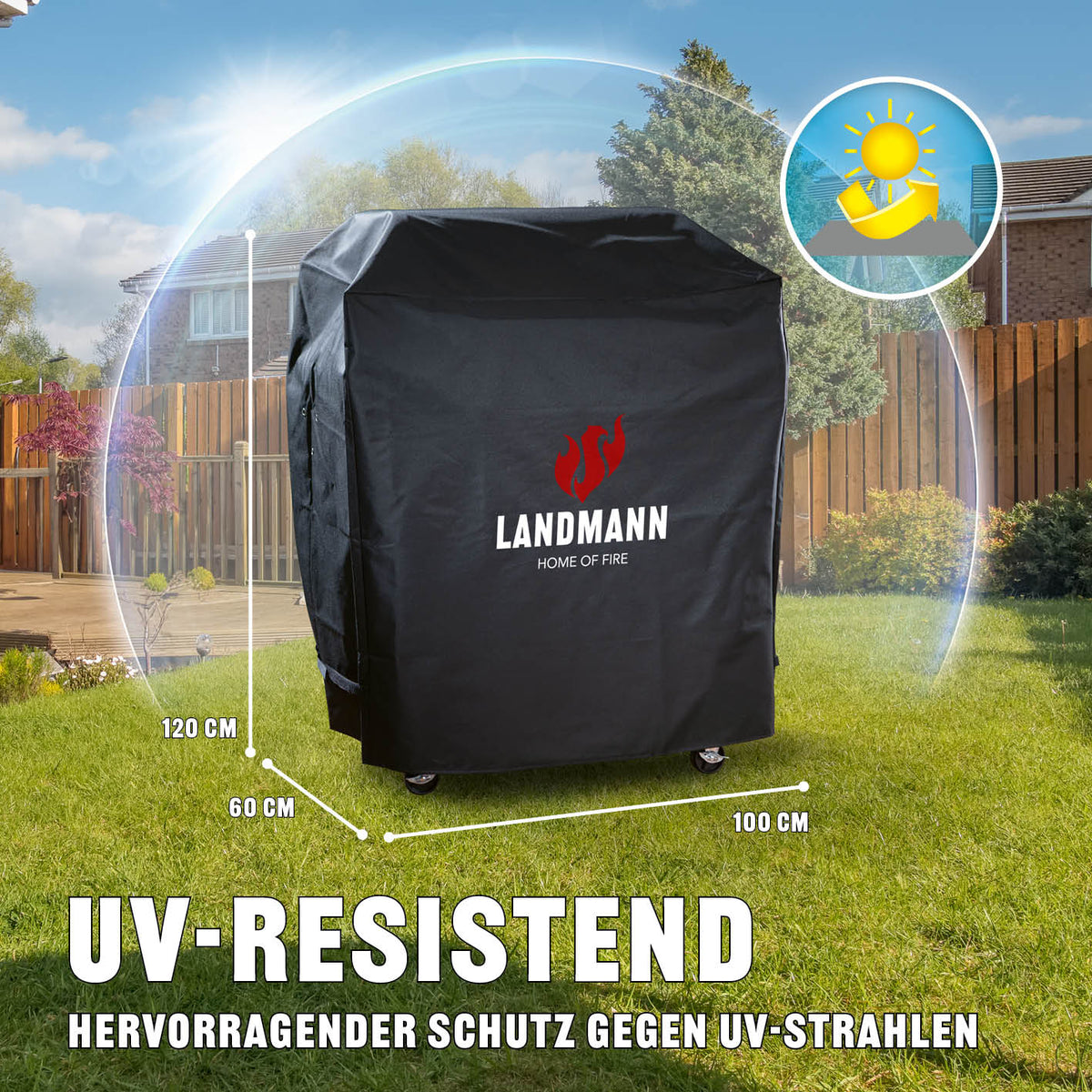 Wetterschutzhaube Premium - 60x96x120cm schwarz, reißfest, UV-beständig, wasserdicht und kältebeständig bis -20 °C, mit PVC-Beschichtung.
